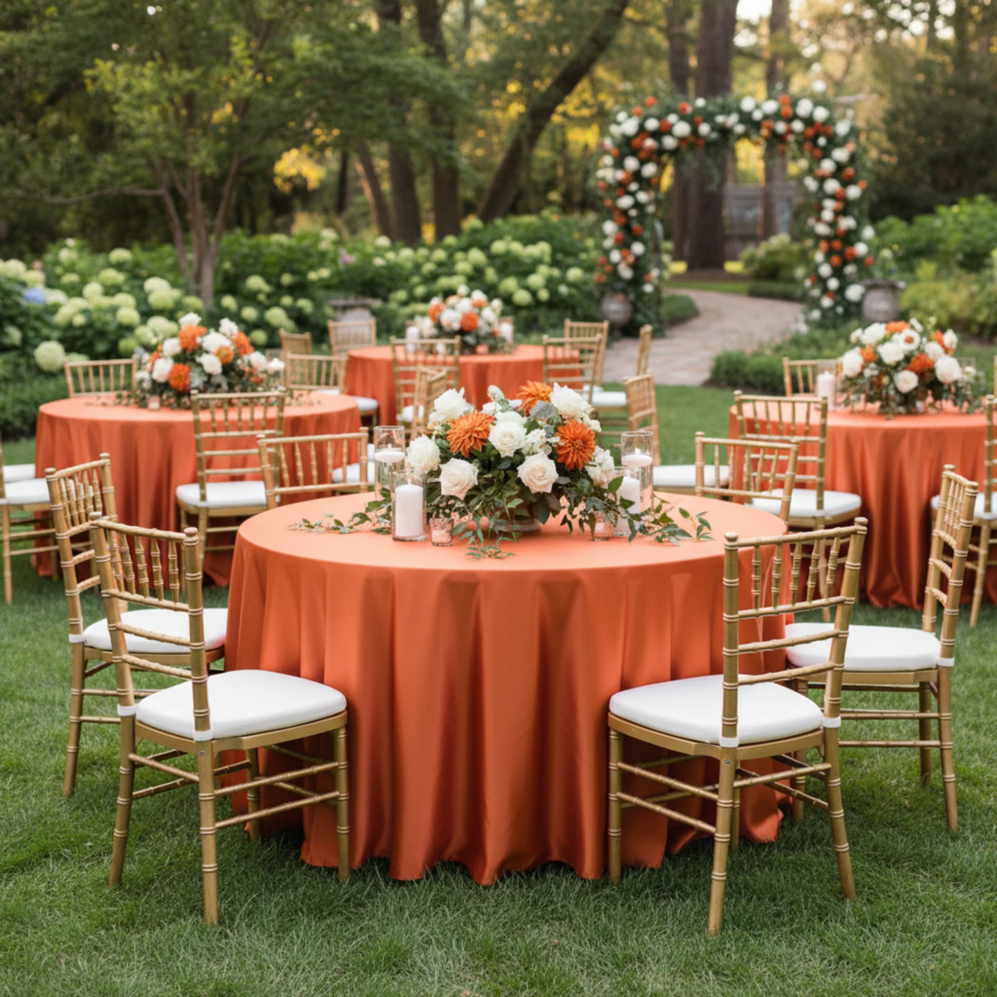 Satin 120" Round Tablecloth - Burnt Orange - Image 3