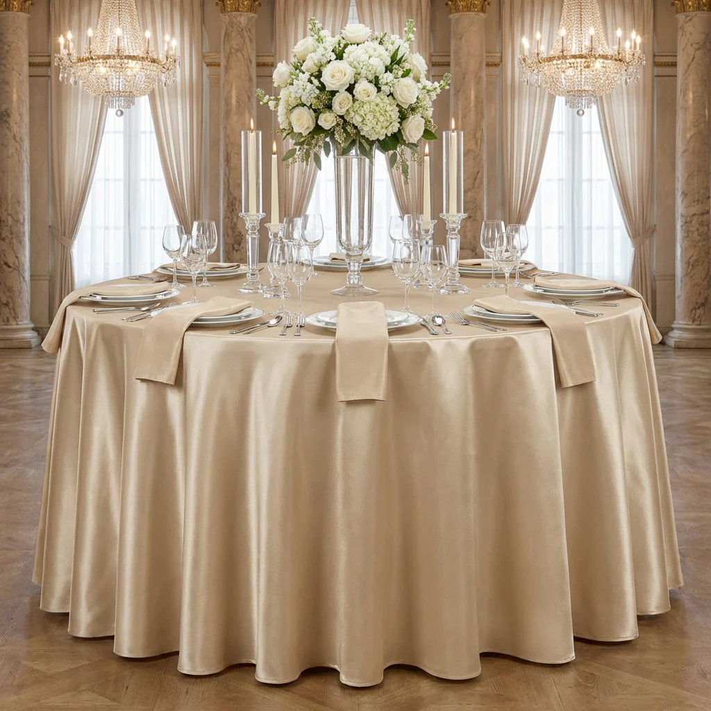 Satin 120" Round Tablecloth - Champagne - Image 2