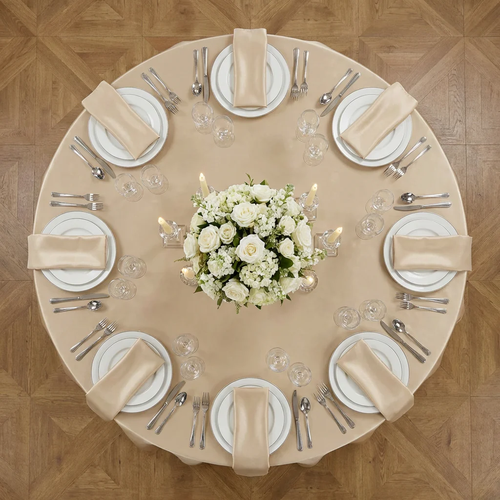 Satin 120" Round Tablecloth - Champagne - Image 3