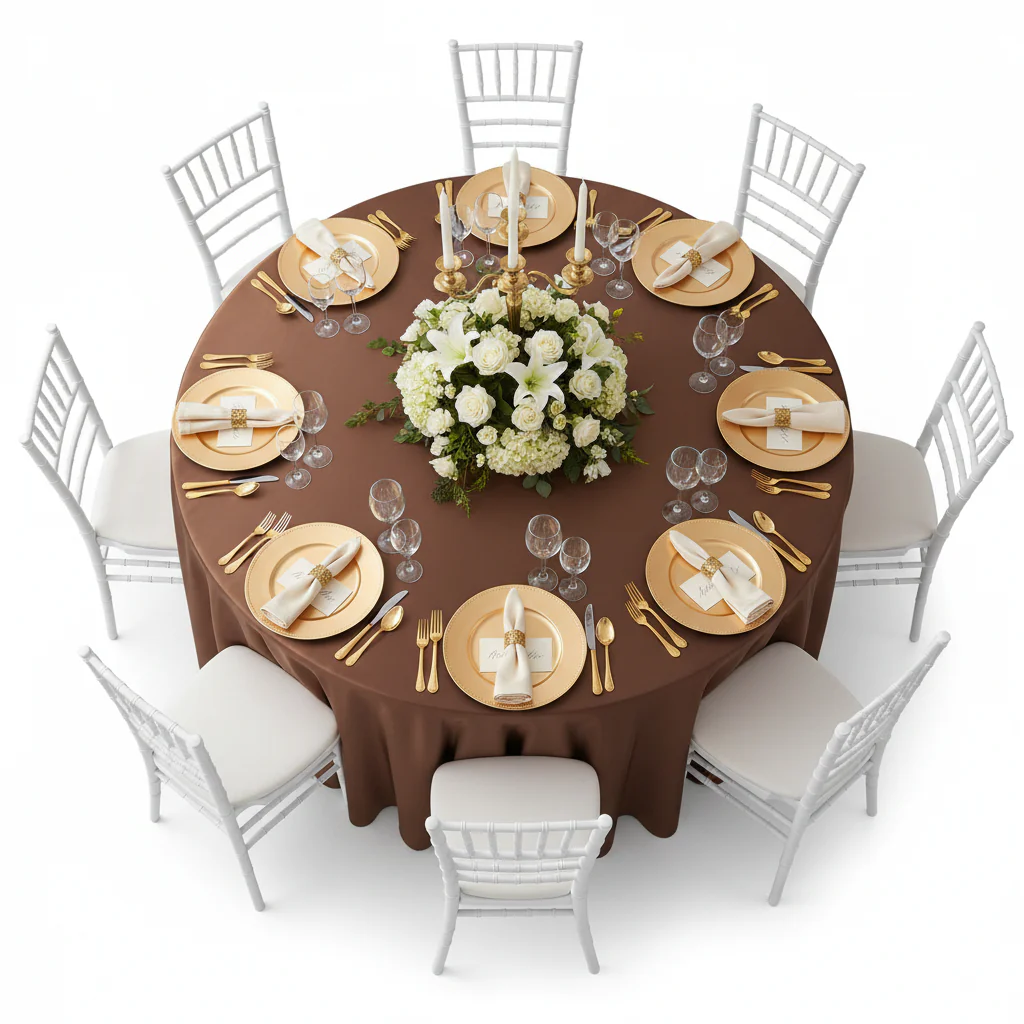 Satin 120" Round Tablecloth - Chocolate Brown - Image 4