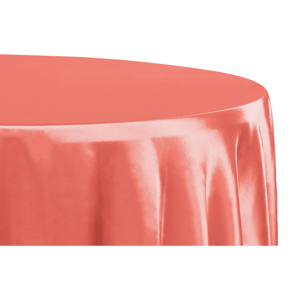 Satin 120" Round Tablecloth - Coral - Image 2