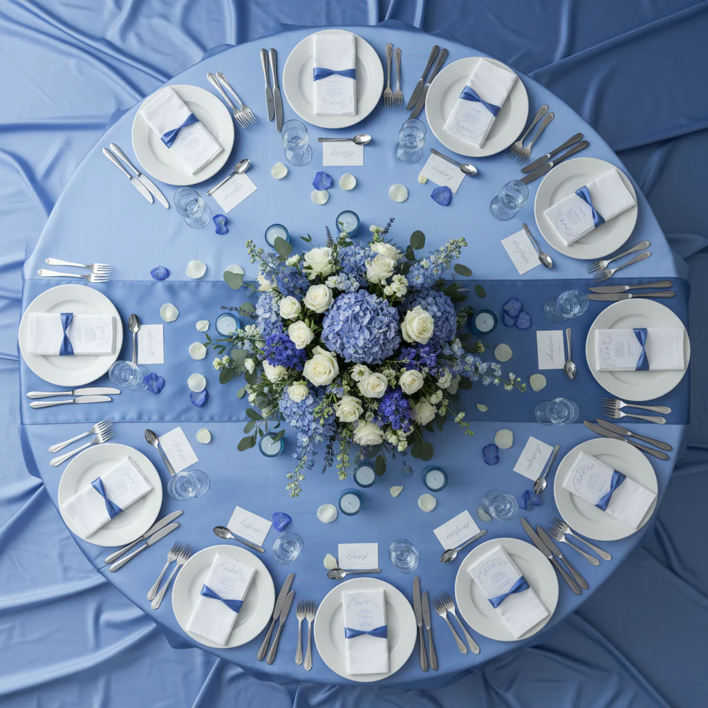 Satin 120" Round Tablecloth - Cornflower/Serenity - Image 2