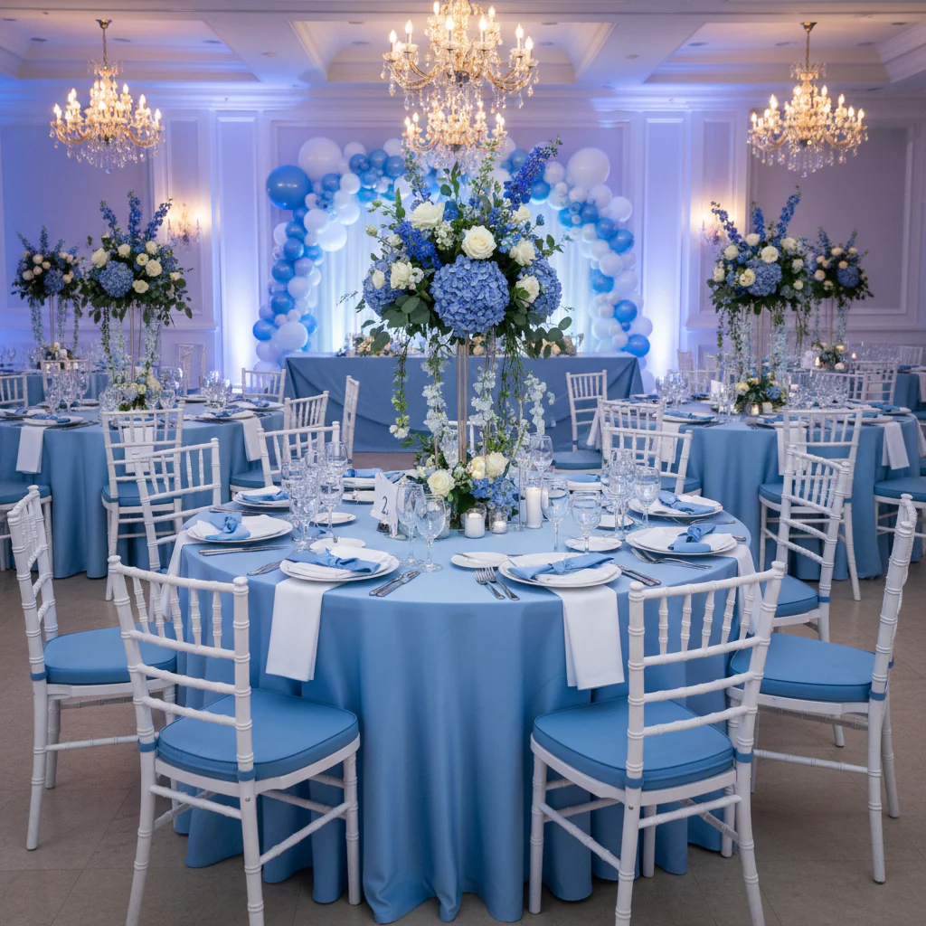Satin 120" Round Tablecloth - Cornflower/Serenity - Image 3