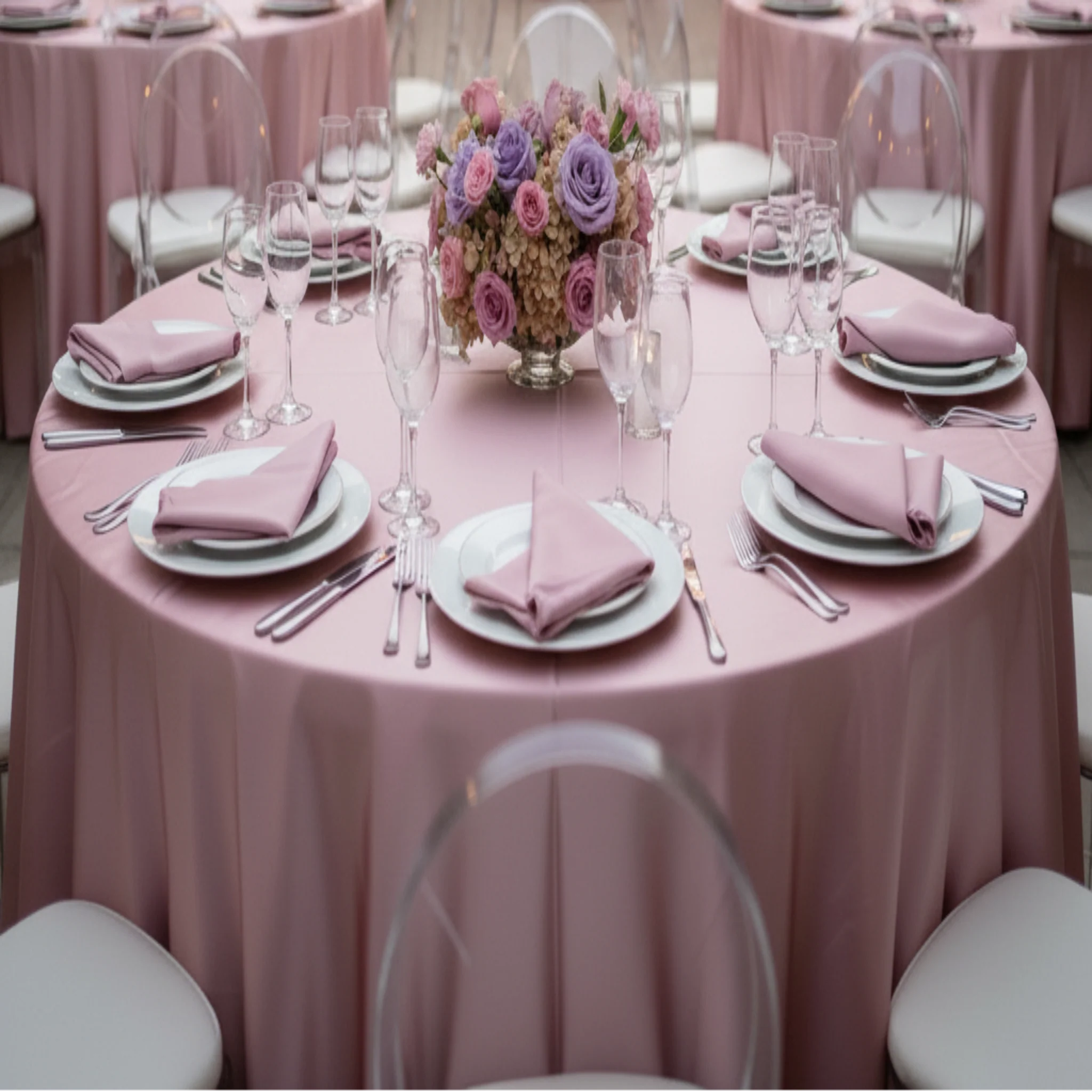 Satin 120" Round Tablecloth - Dusty Rose/Mauve - Image 2