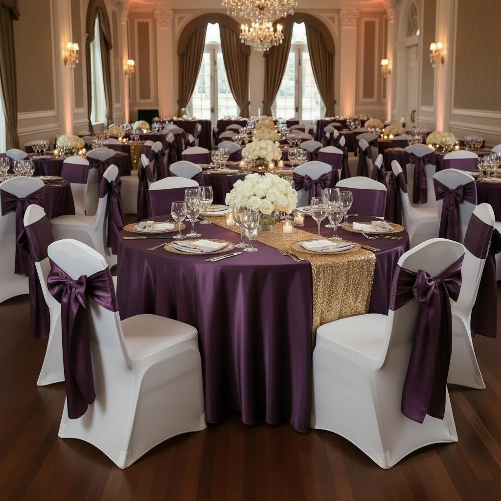 Satin 120" Round Tablecloth - Eggplant/Plum - Image 3