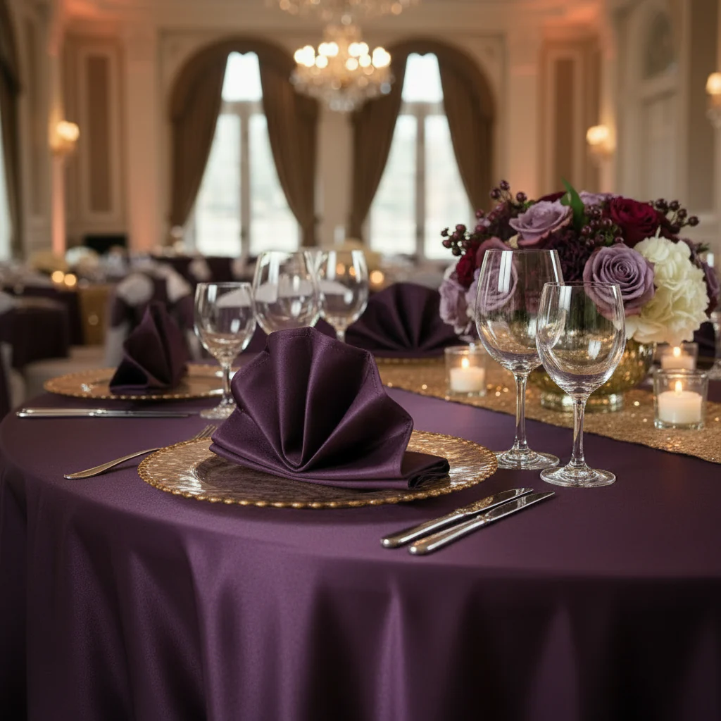 Satin 120" Round Tablecloth - Eggplant/Plum - Image 4