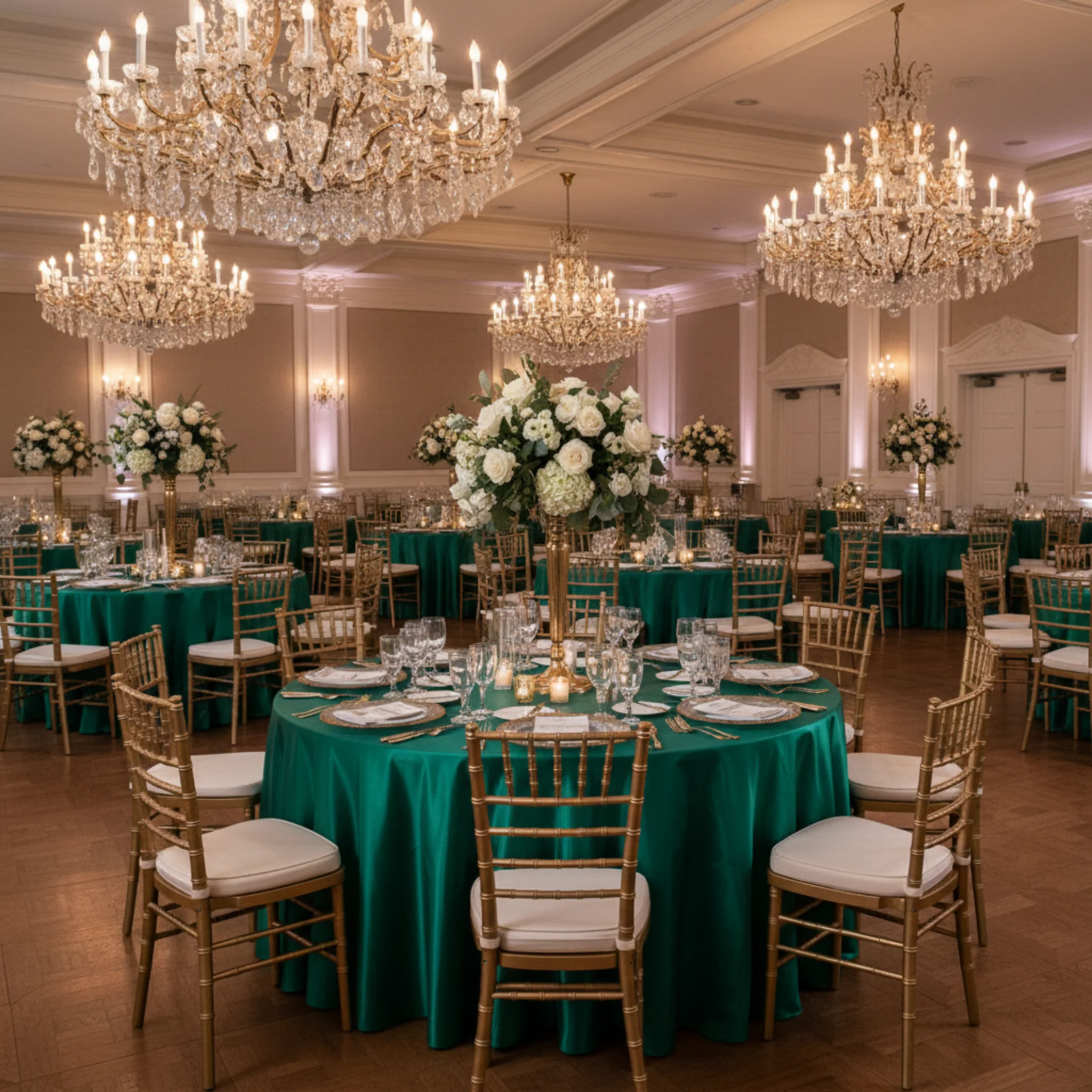 Satin 120" Round Tablecloth - Emerald Green - Image 4