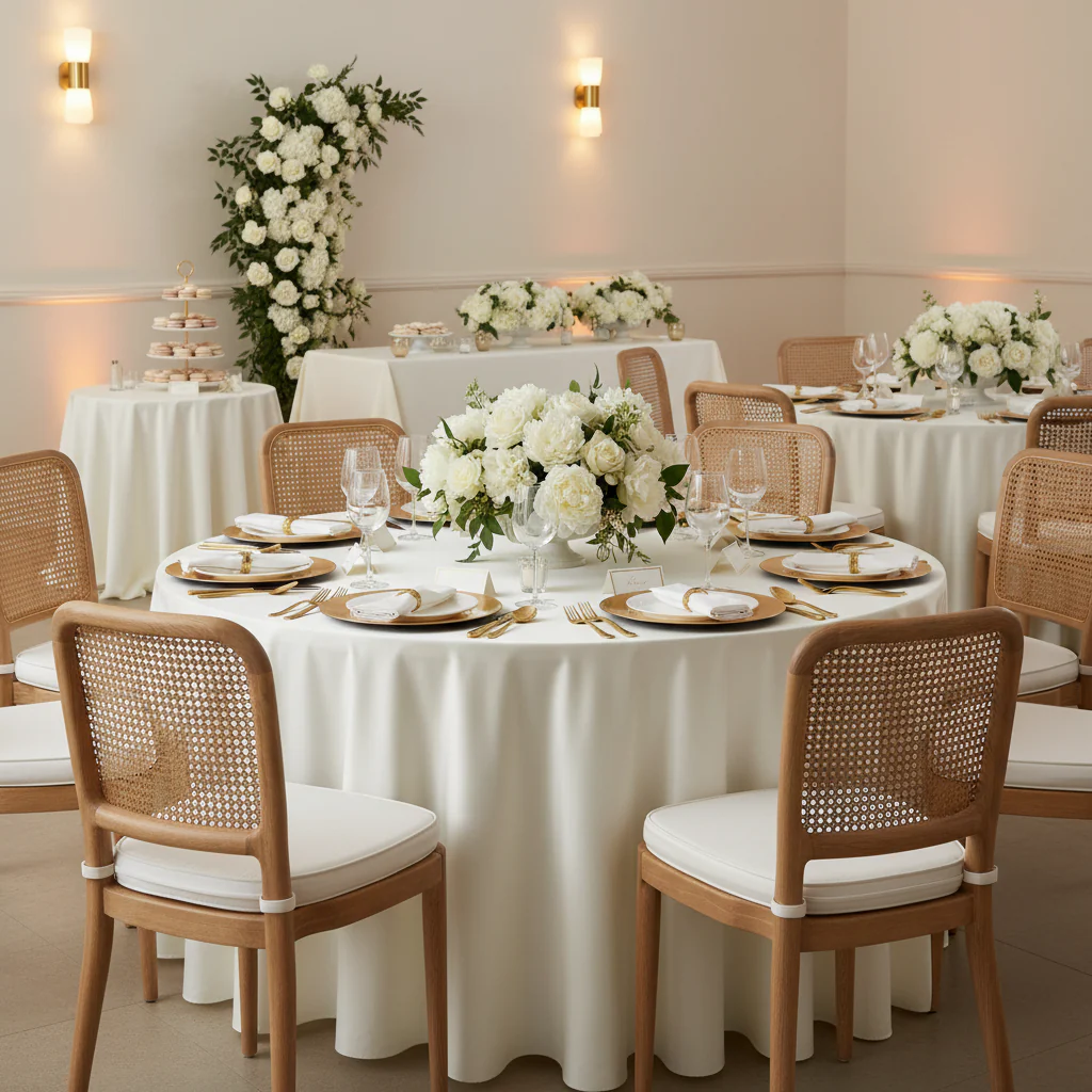 Satin 120" Round Tablecloth - Ivory - Image 5