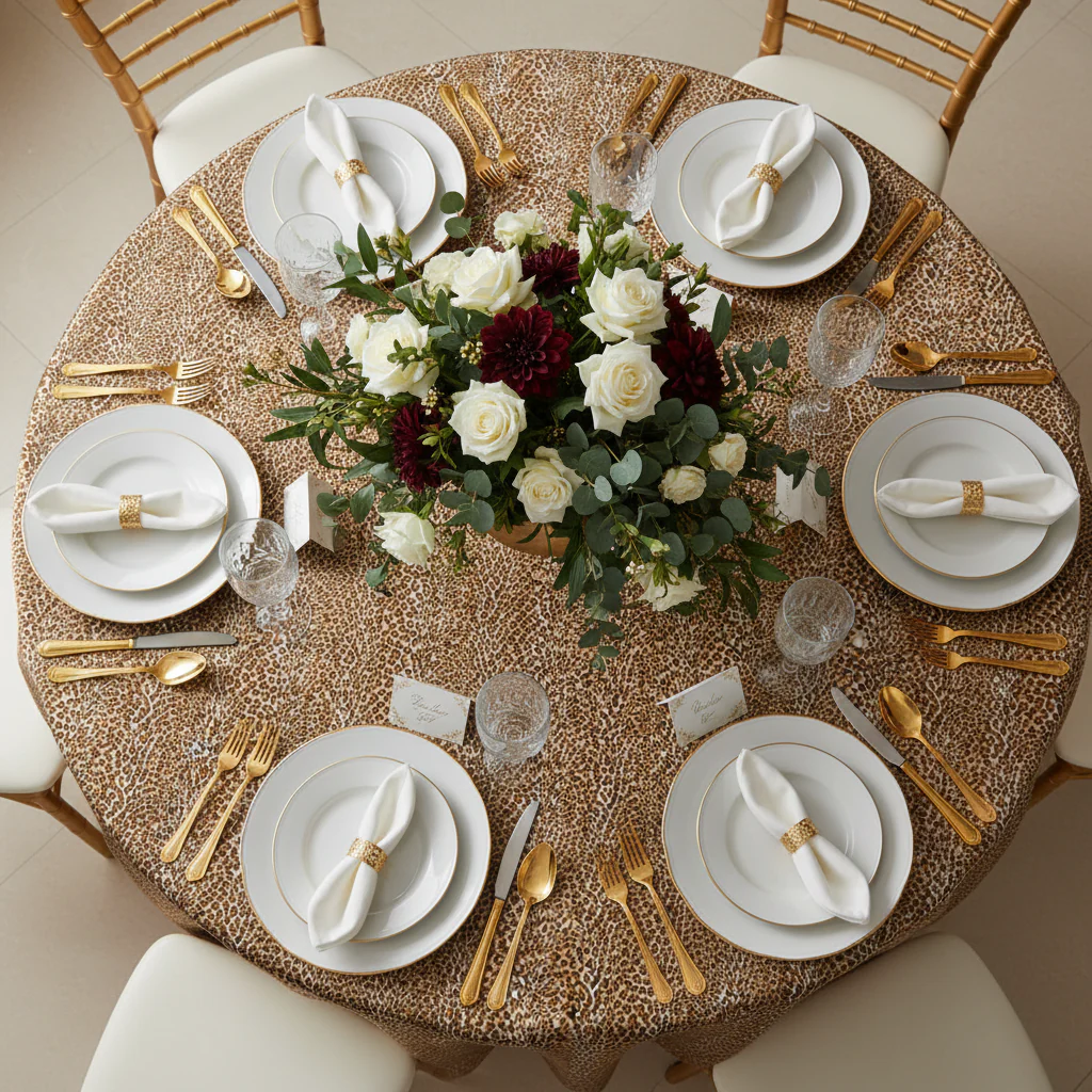 Satin 120" Round Tablecloth - Leopard Design - Image 2