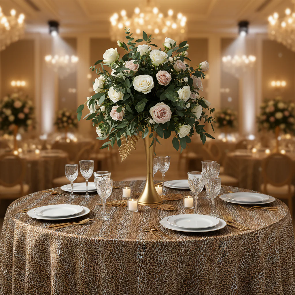 Satin 120" Round Tablecloth - Leopard Design - Image 4