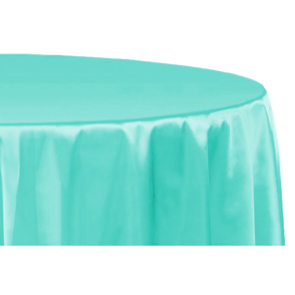 Satin 120" Round Tablecloth - Light Turquoise - Image 4