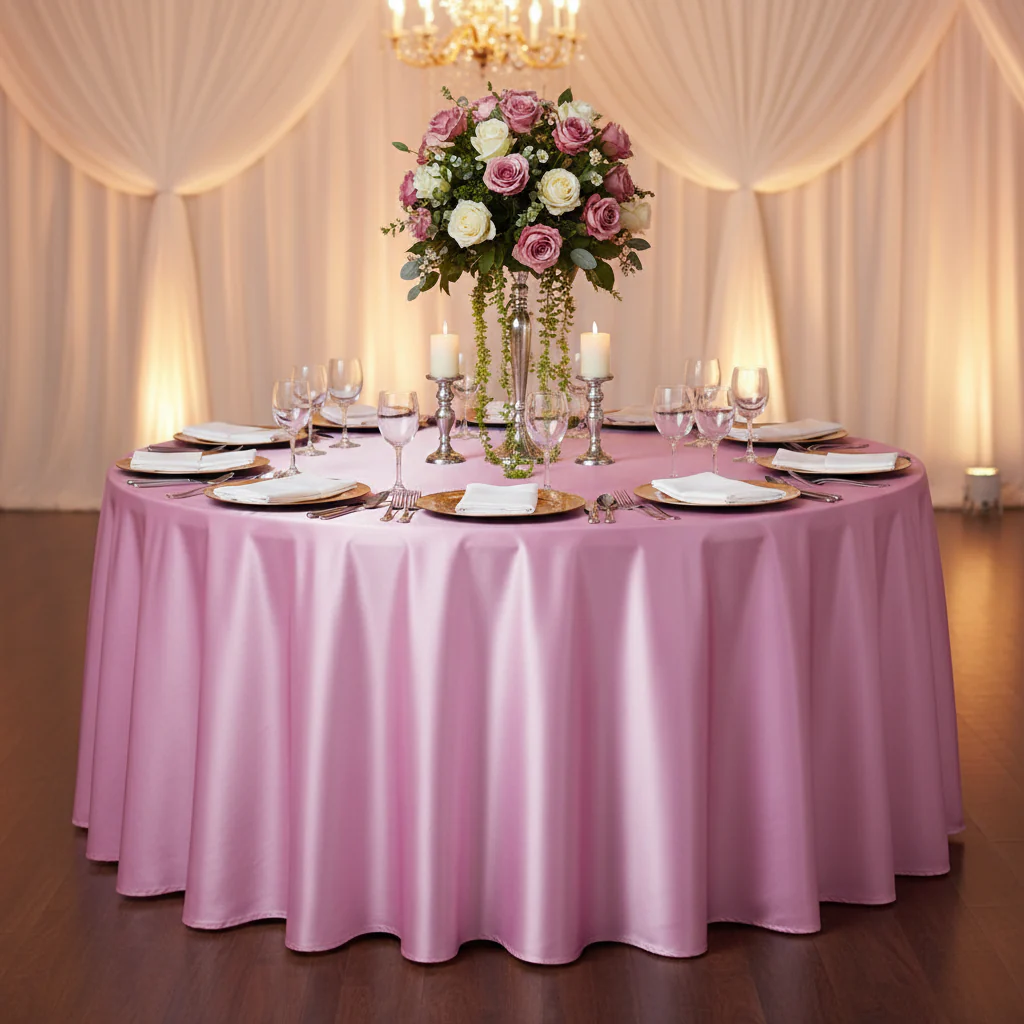 Satin 120" Round Tablecloth - Medium Pink - Image 2