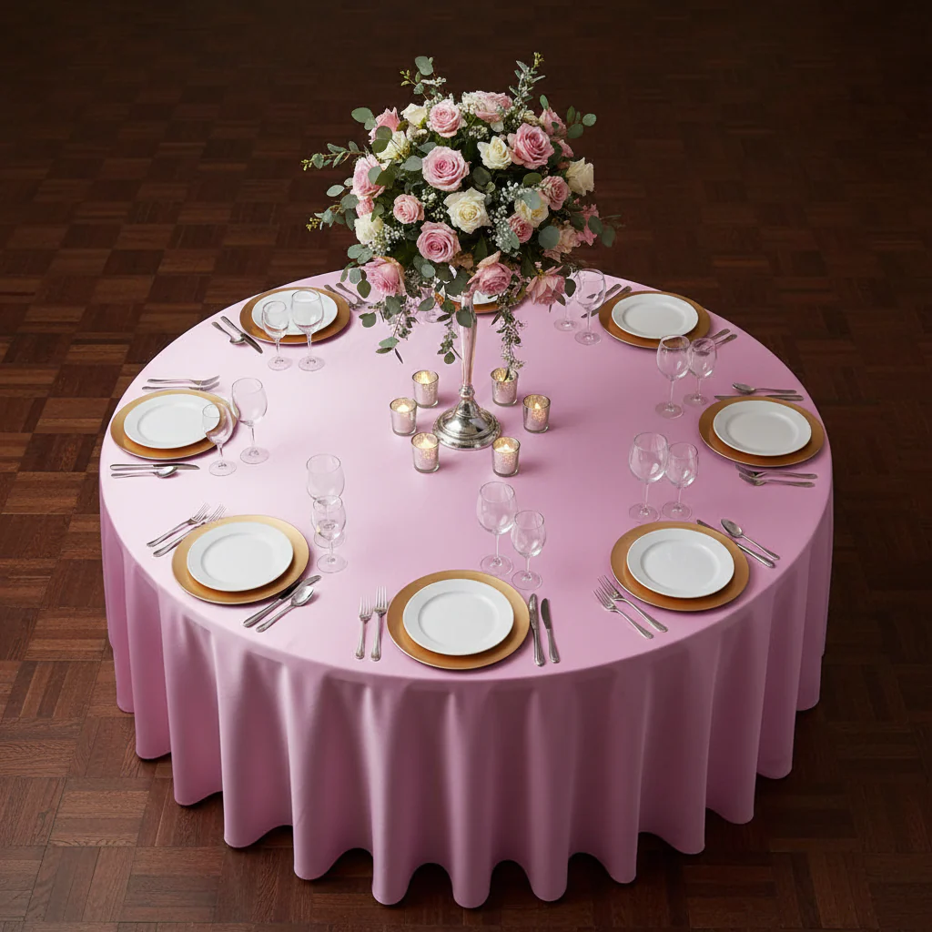 Satin 120" Round Tablecloth - Medium Pink - Image 3