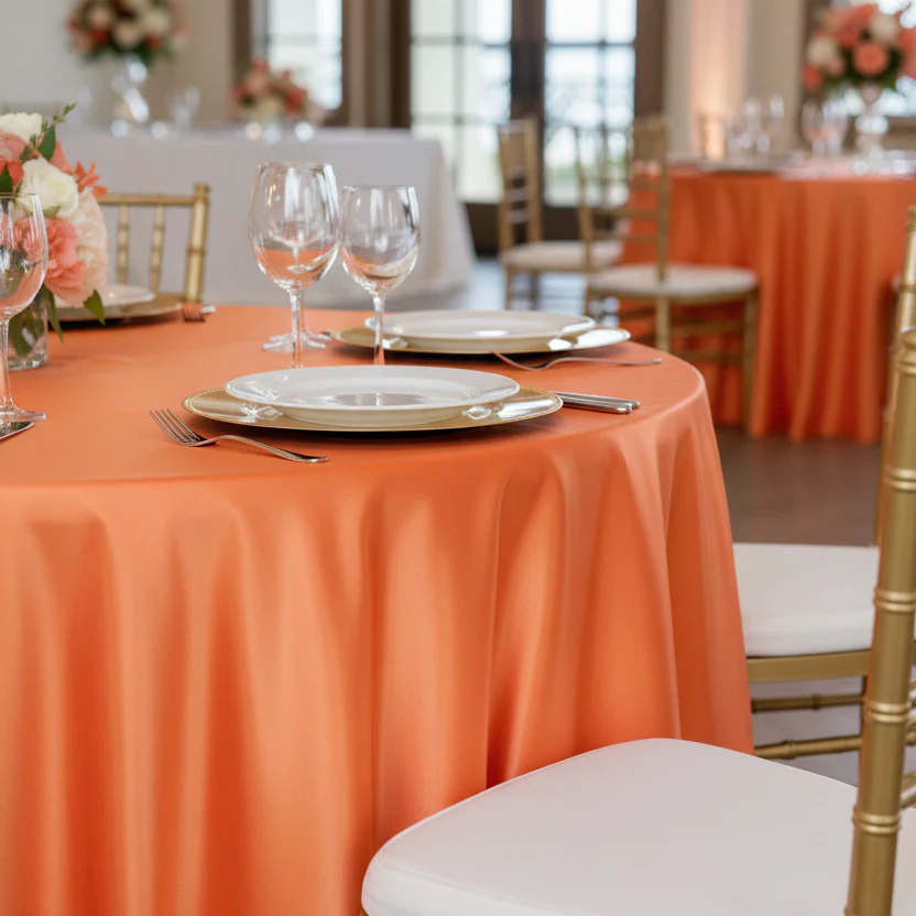 Satin 120" Round Tablecloth - Orange - Image 4
