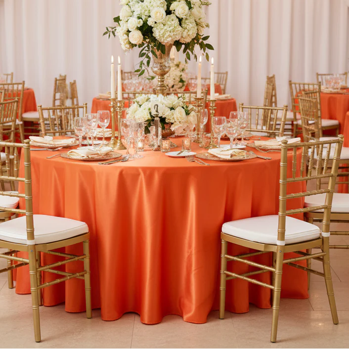 Satin 120" Round Tablecloth - Orange - Image 5