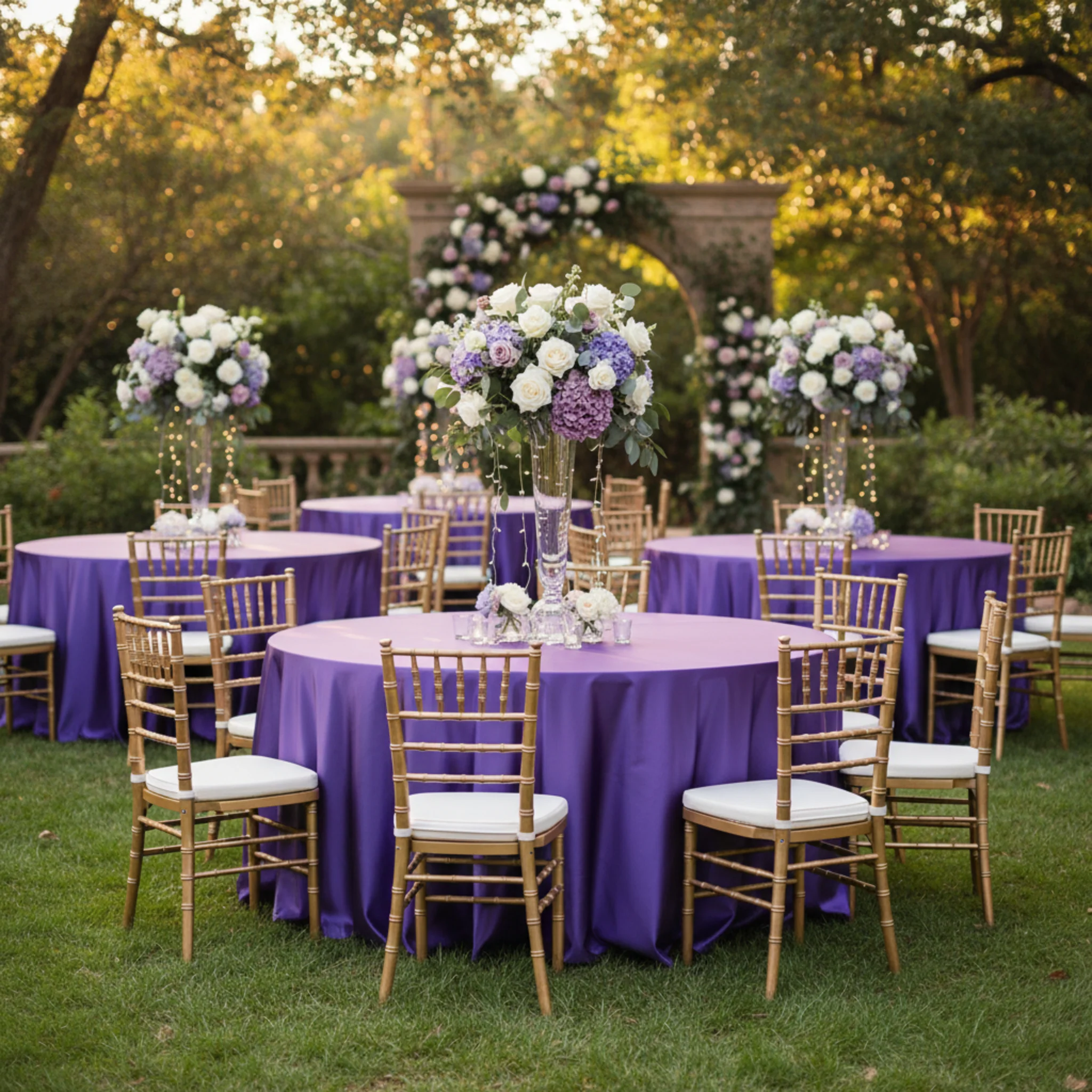 Satin 120" Round Tablecloth - Purple - Image 3