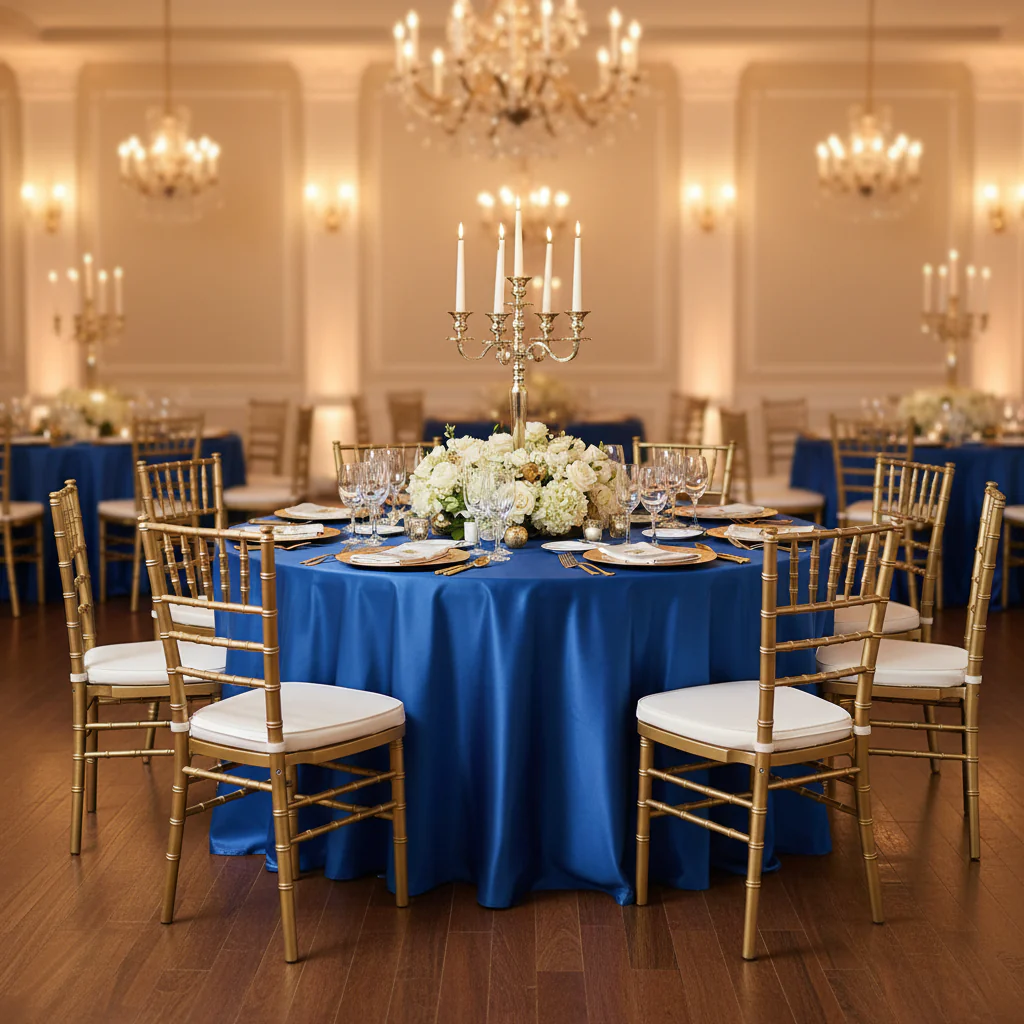 Satin 120" Round Tablecloth - Royal Blue - Image 3