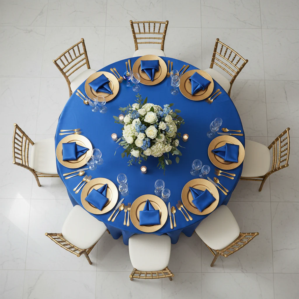 Satin 120" Round Tablecloth - Royal Blue - Image 4