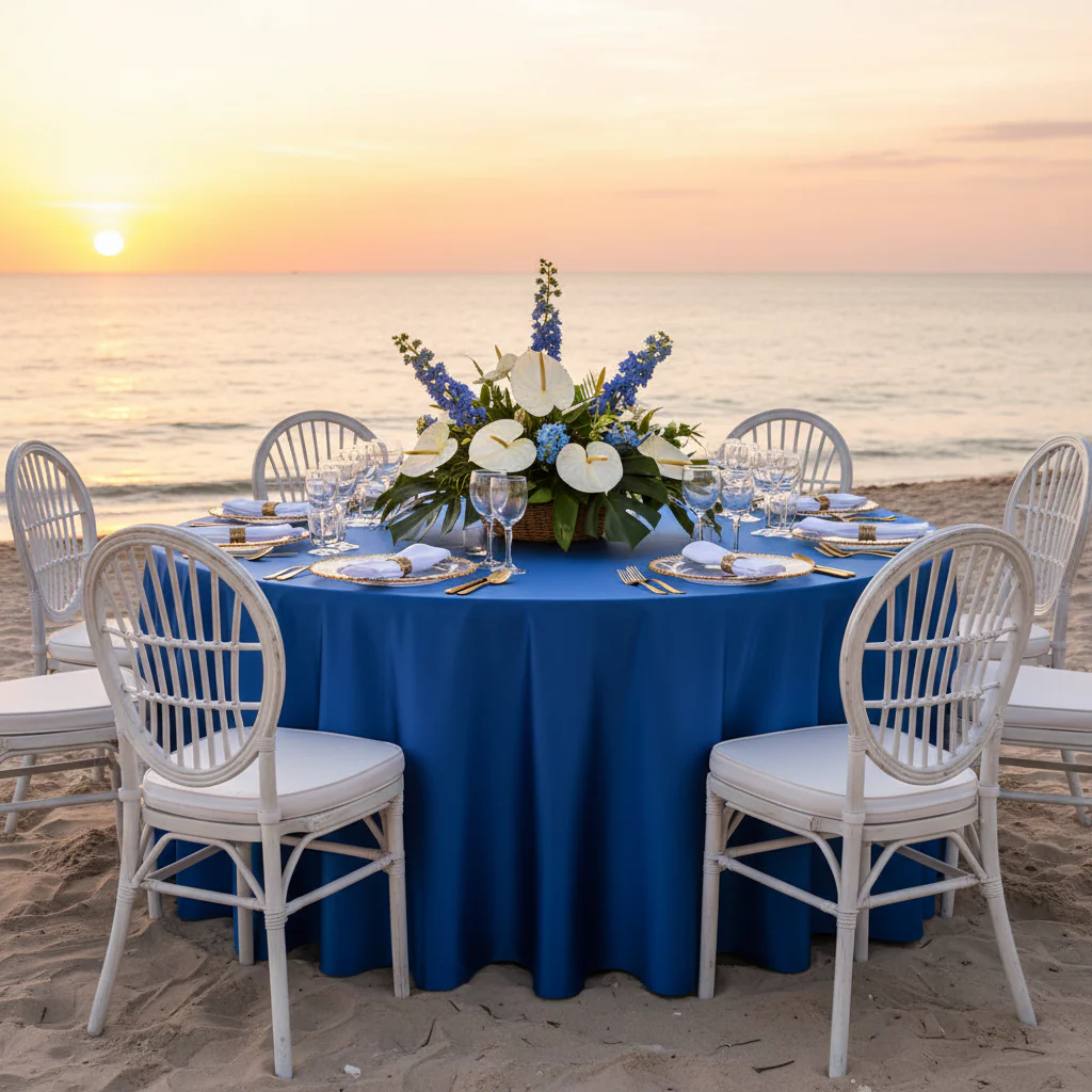 Satin 120" Round Tablecloth - Royal Blue - Image 5