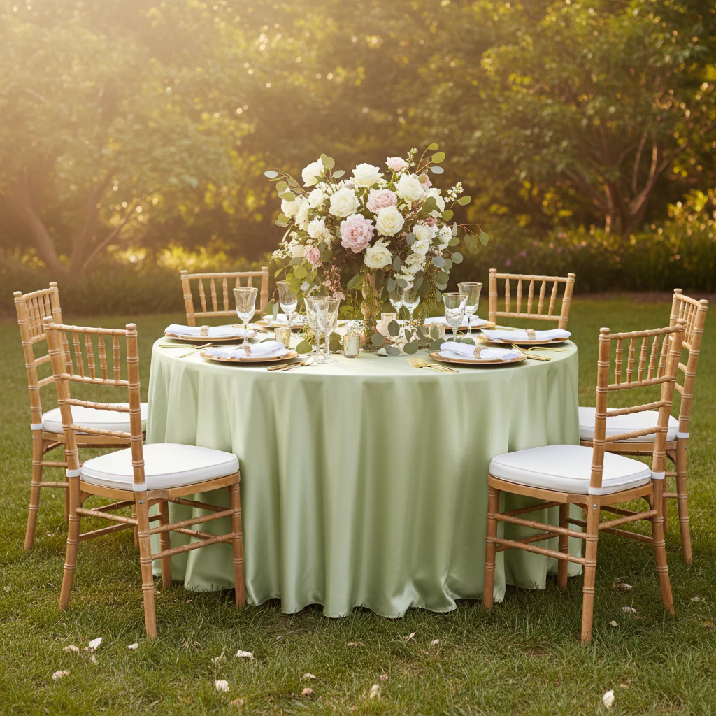 Satin 120" Round Tablecloth - Sage Green - Image 2