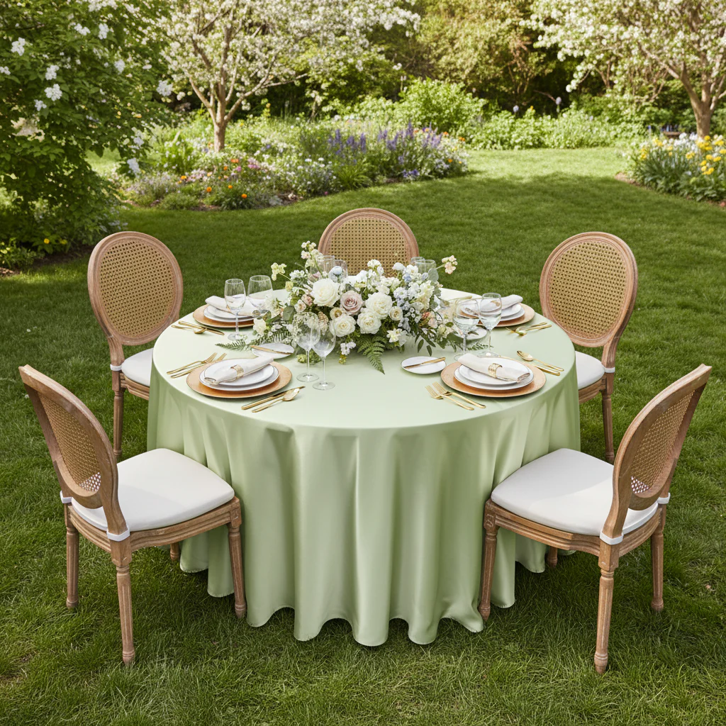 Satin 120" Round Tablecloth - Sage Green - Image 3
