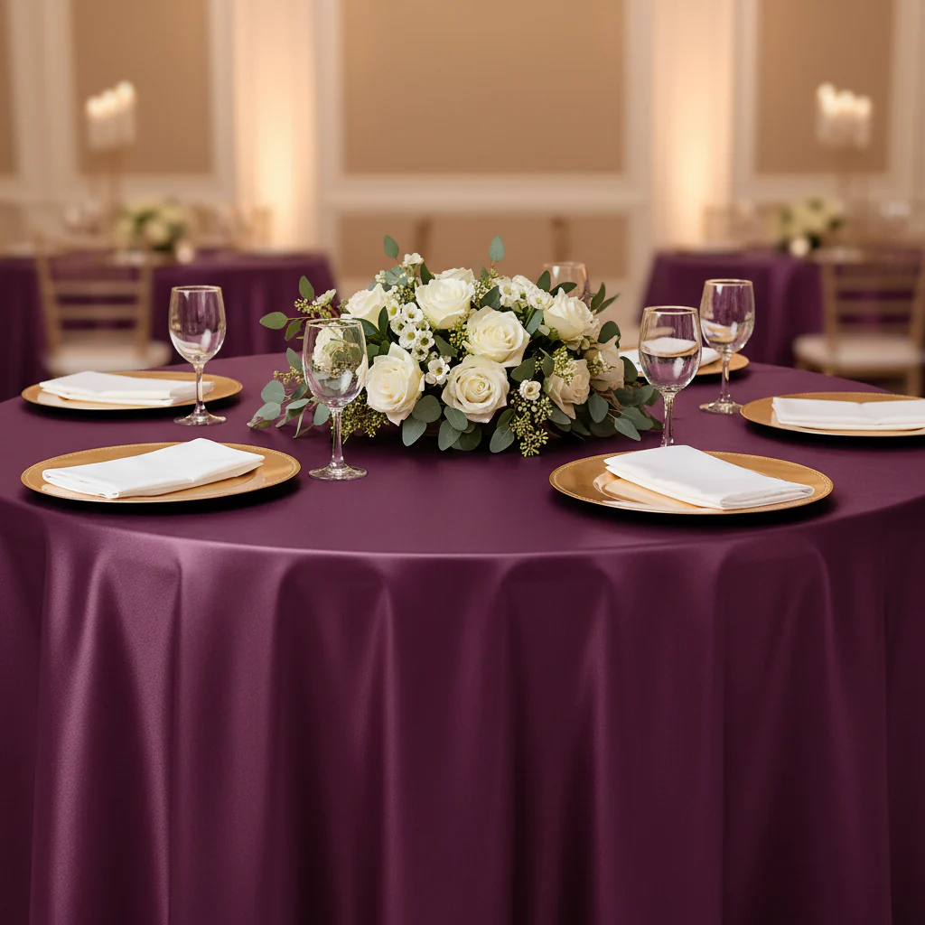 Satin 120" Round Tablecloth - Sangria - Image 4