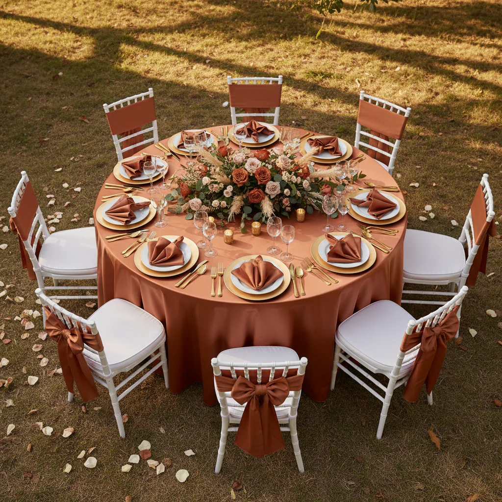 Satin 120" Round Tablecloth - Terracotta - Image 2