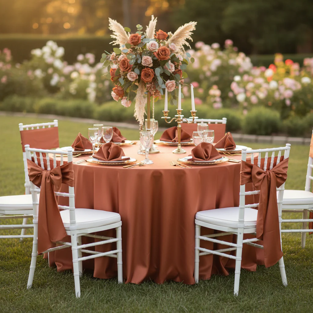 Satin 120" Round Tablecloth - Terracotta - Image 3