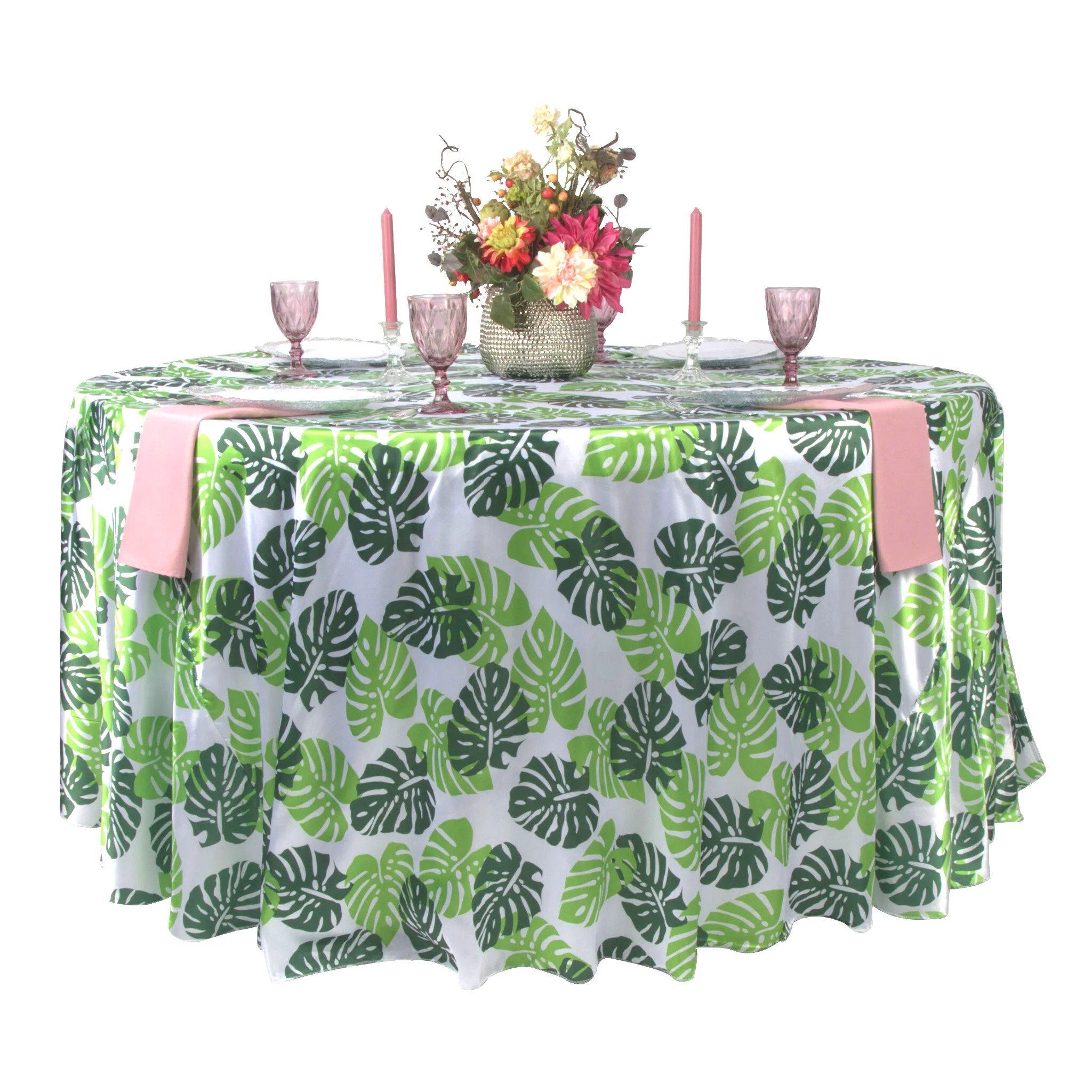 Satin 120" Round Tablecloth - Tropical Palm Leaf - Image 3