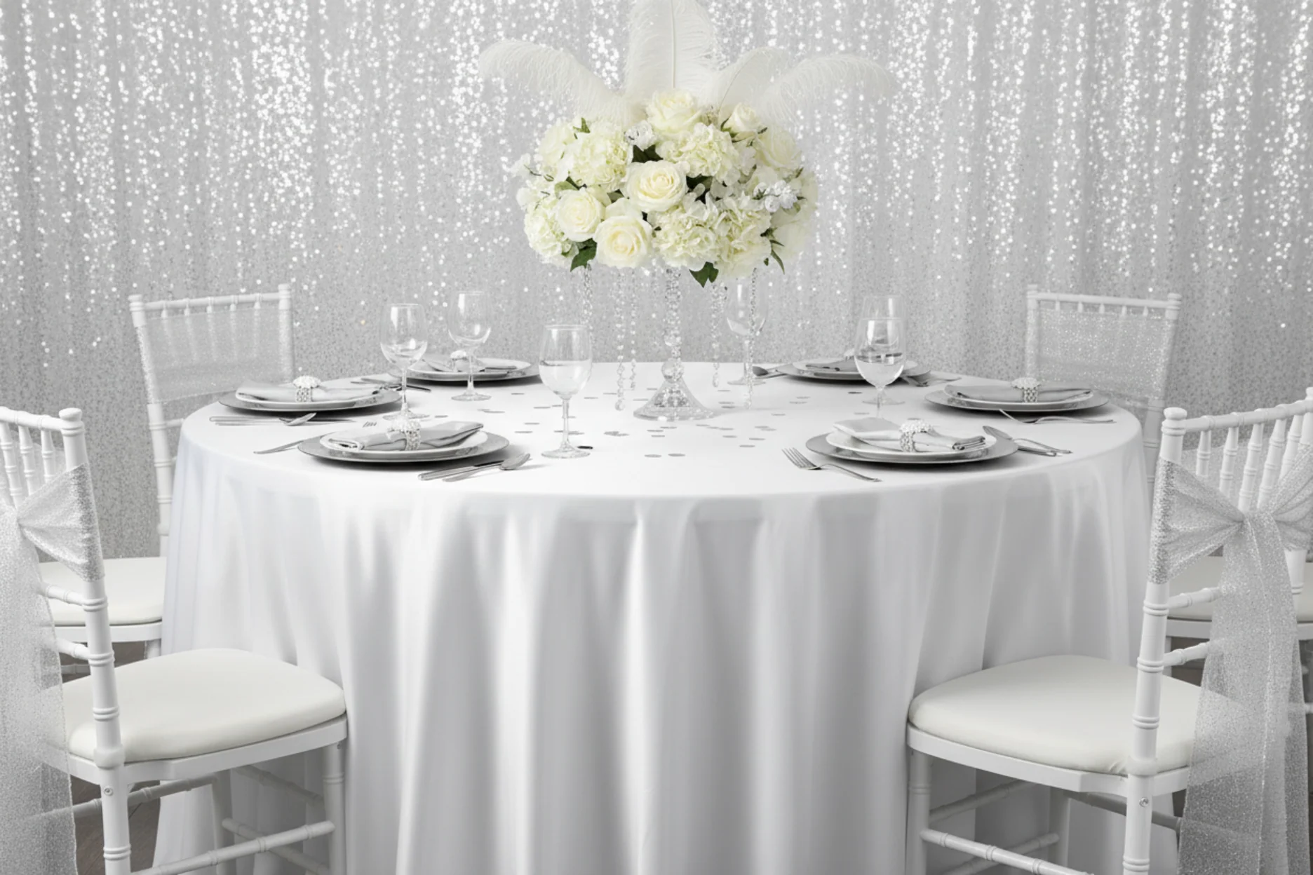 Satin 120" Round Tablecloth - White - Image 4