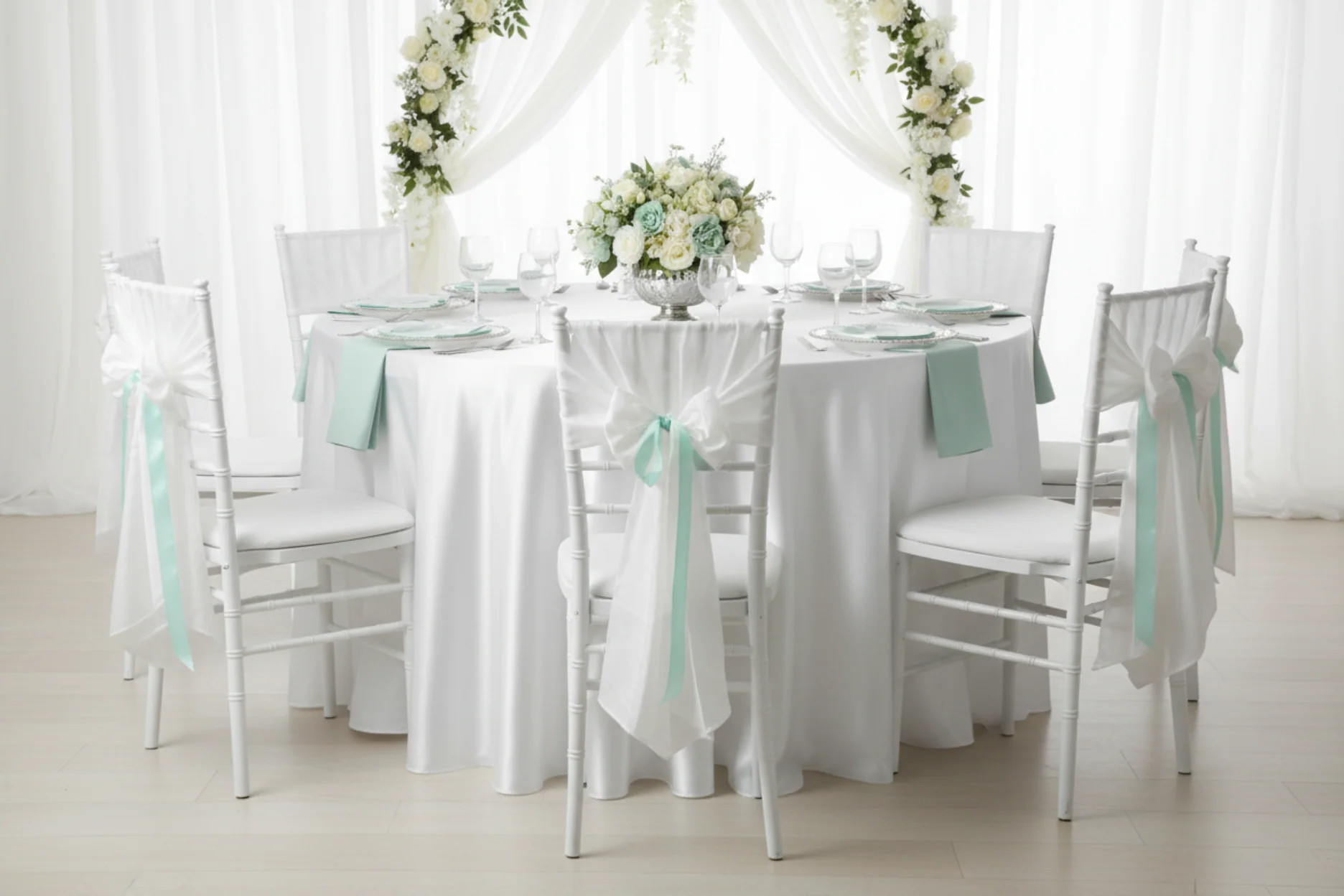 Satin 120" Round Tablecloth - White - Image 6