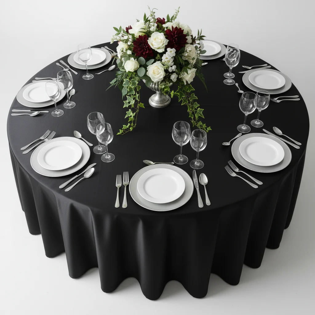 Satin 132" Round Tablecloth - Black - Image 2