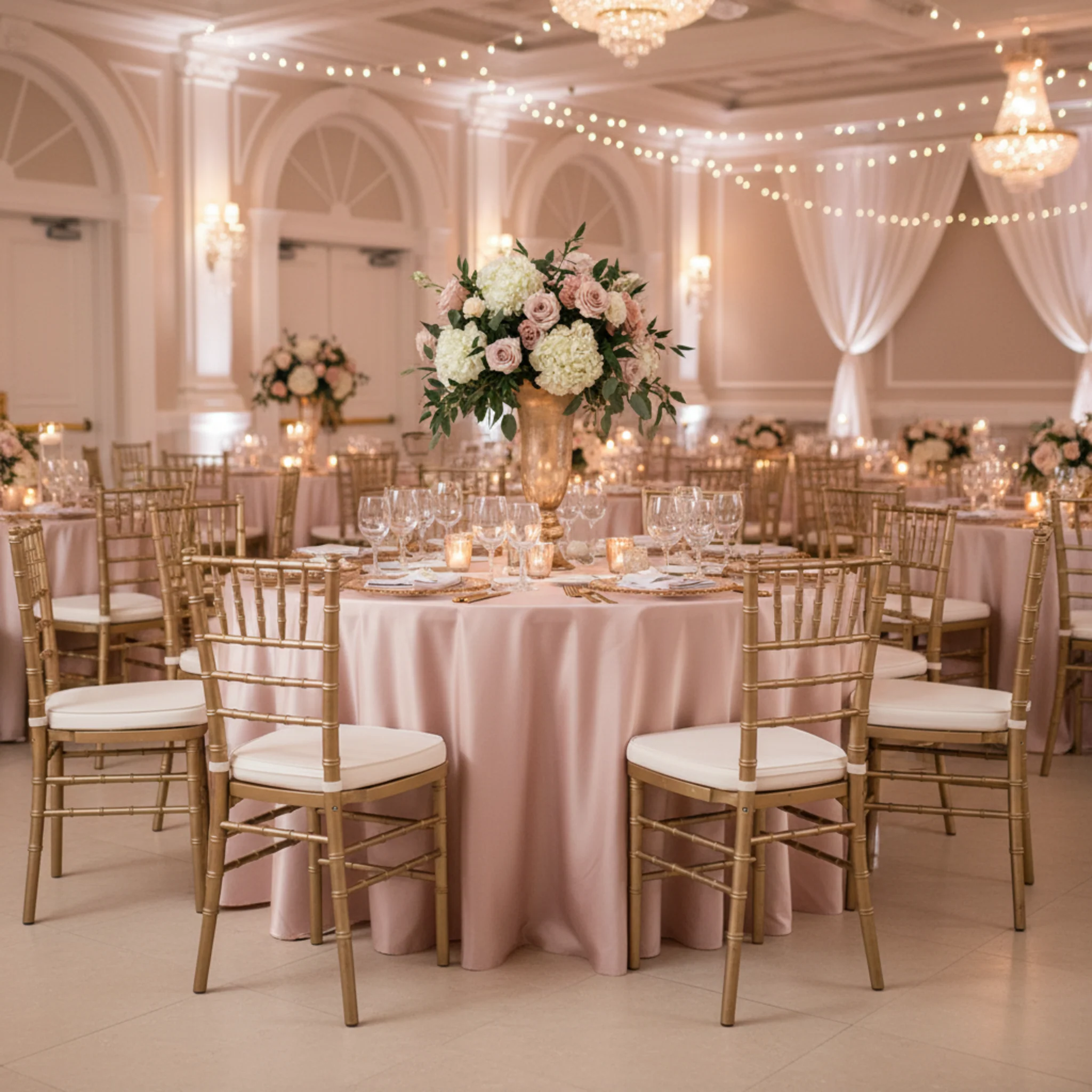 Satin 132" Round Tablecloth - Blush/Rose Gold - Image 4