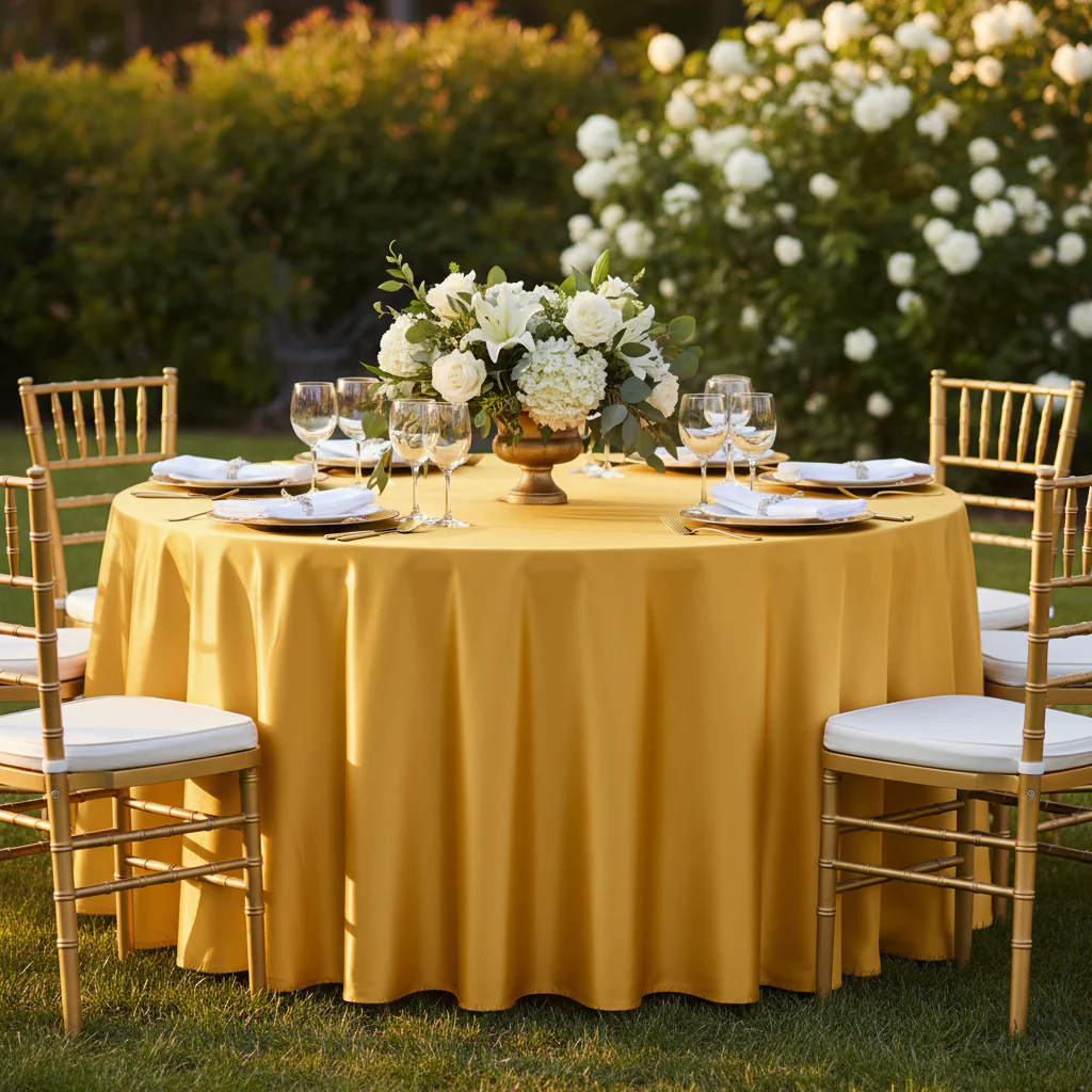 Satin 132" Round Tablecloth - Bright Gold