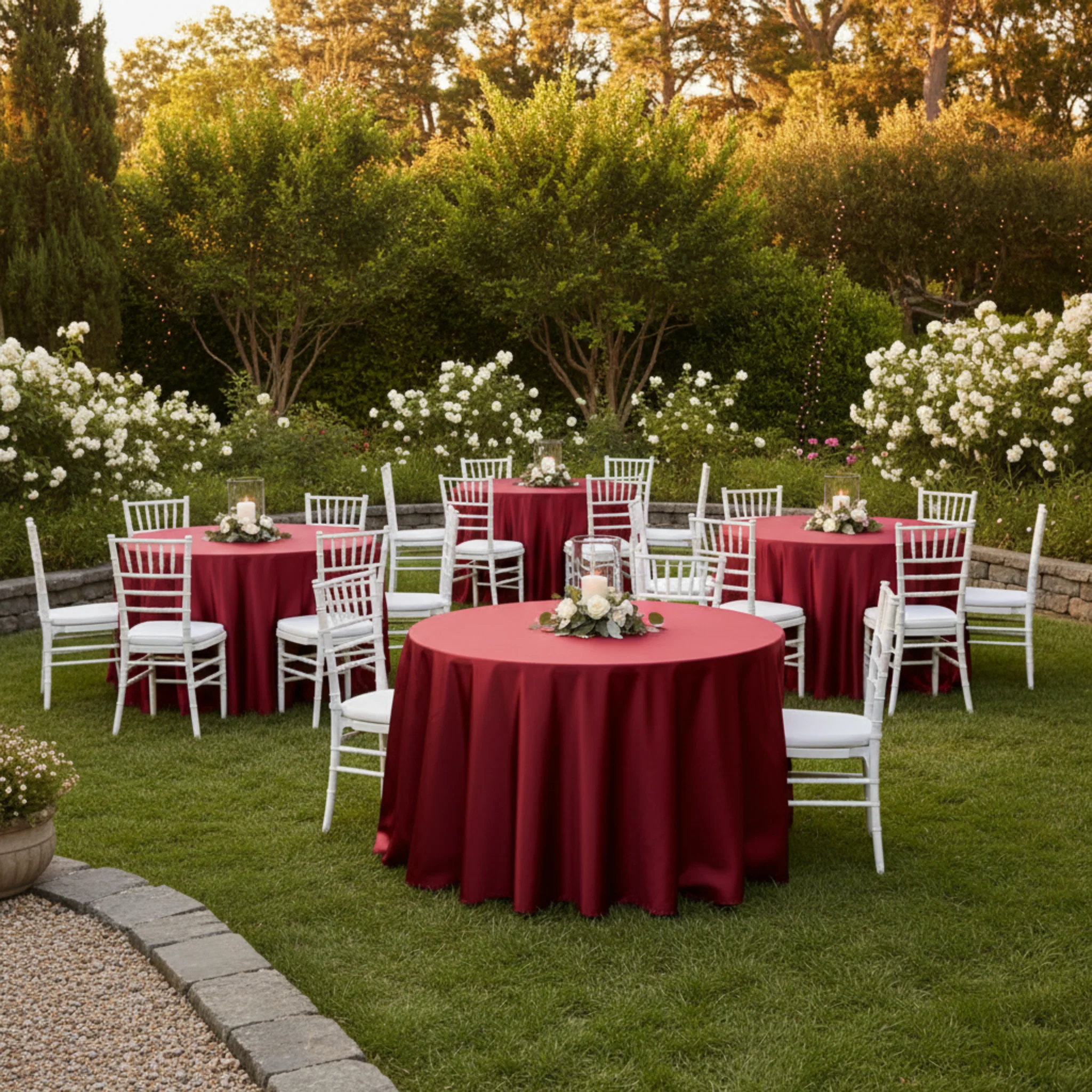 Satin 132" Round Tablecloth - Burgundy - Image 4