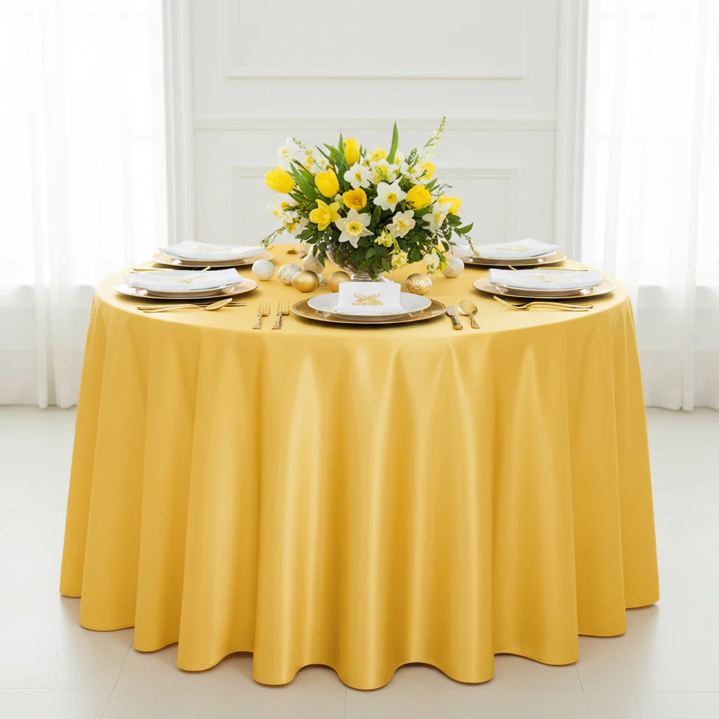 Satin 132" Round Tablecloth - Canary Yellow (Bright Yellow) - Image 3