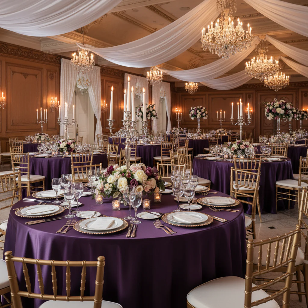 Satin 132" Round Tablecloth - Eggplant/Plum - Image 4