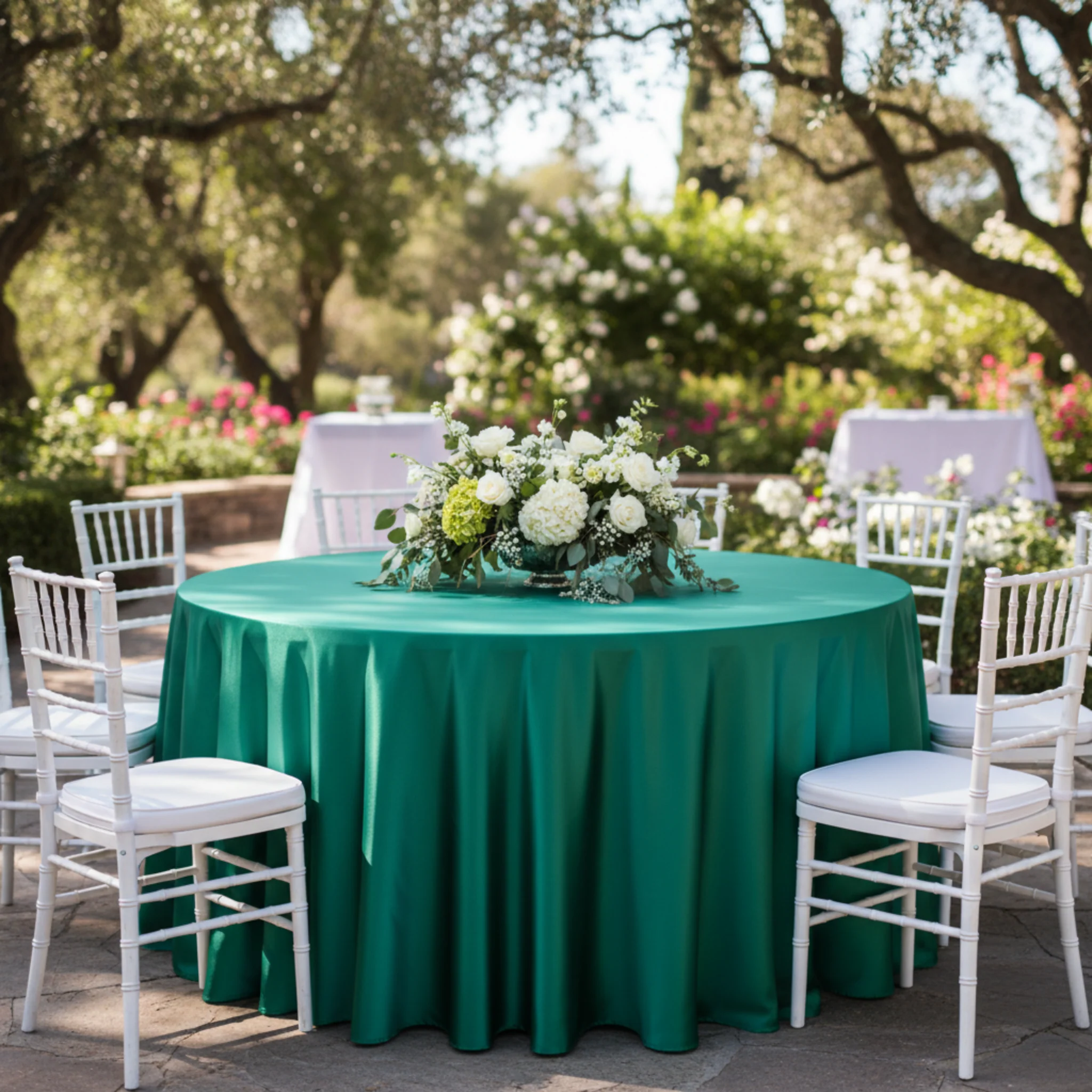 Satin 132" Round Tablecloth - Emerald Green - Image 3