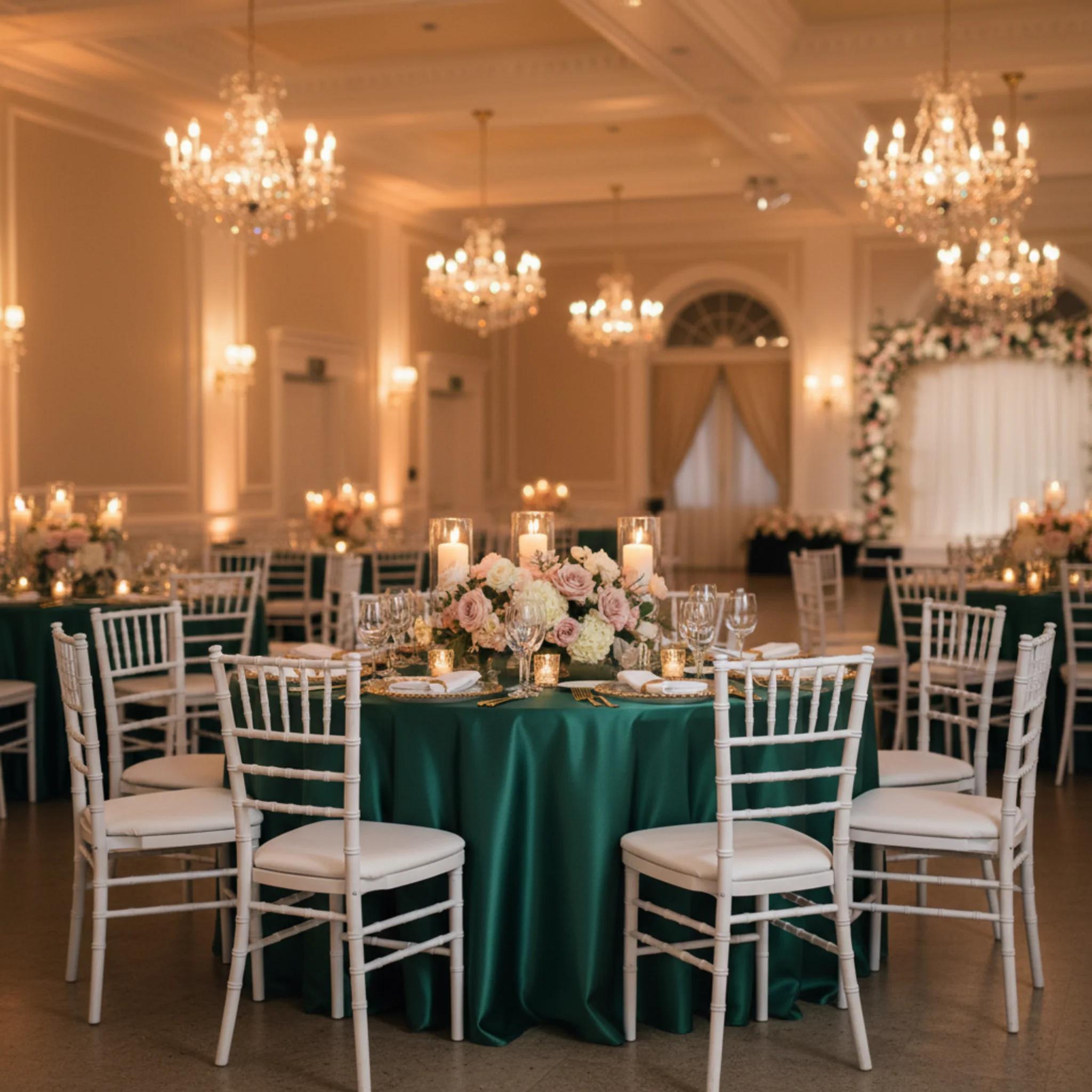 Satin 132" Round Tablecloth - Emerald Green - Image 4