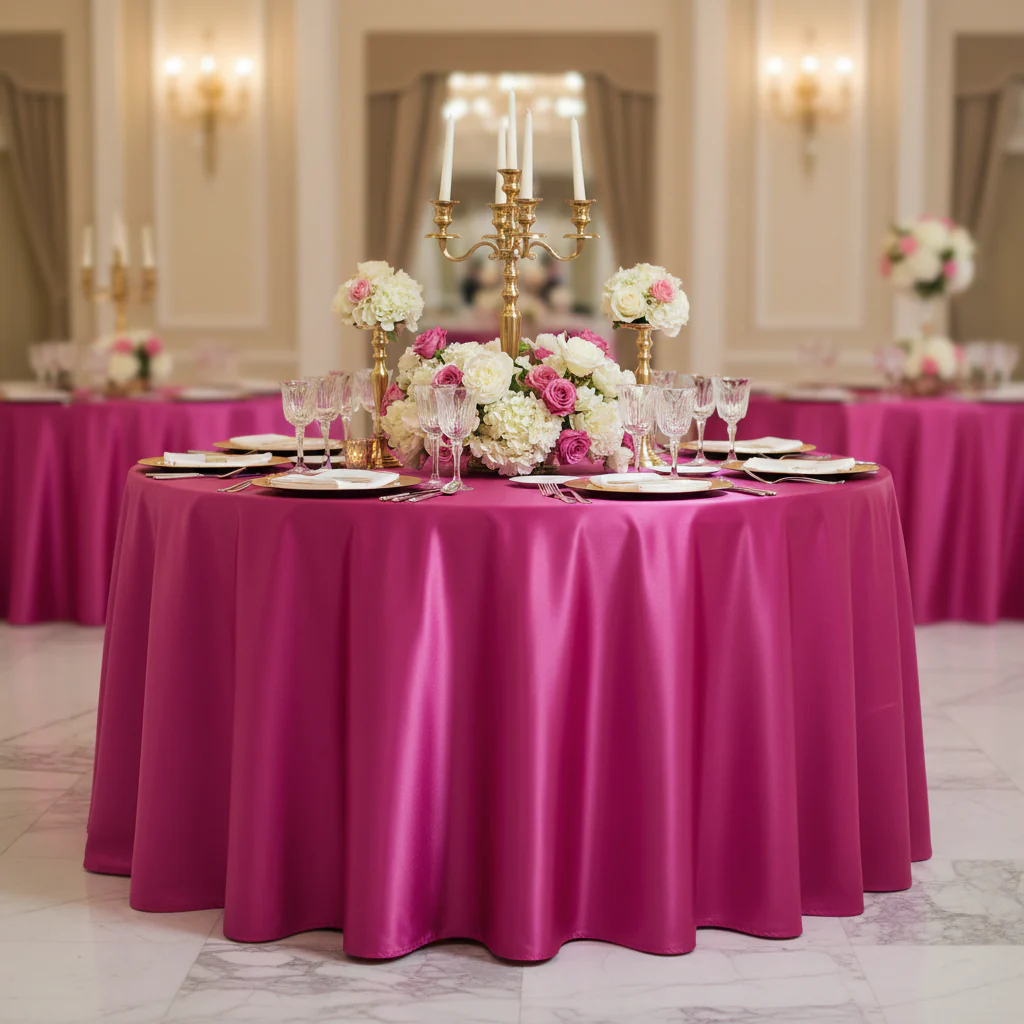 Satin 132" Round Tablecloth - Fuchsia - Image 2