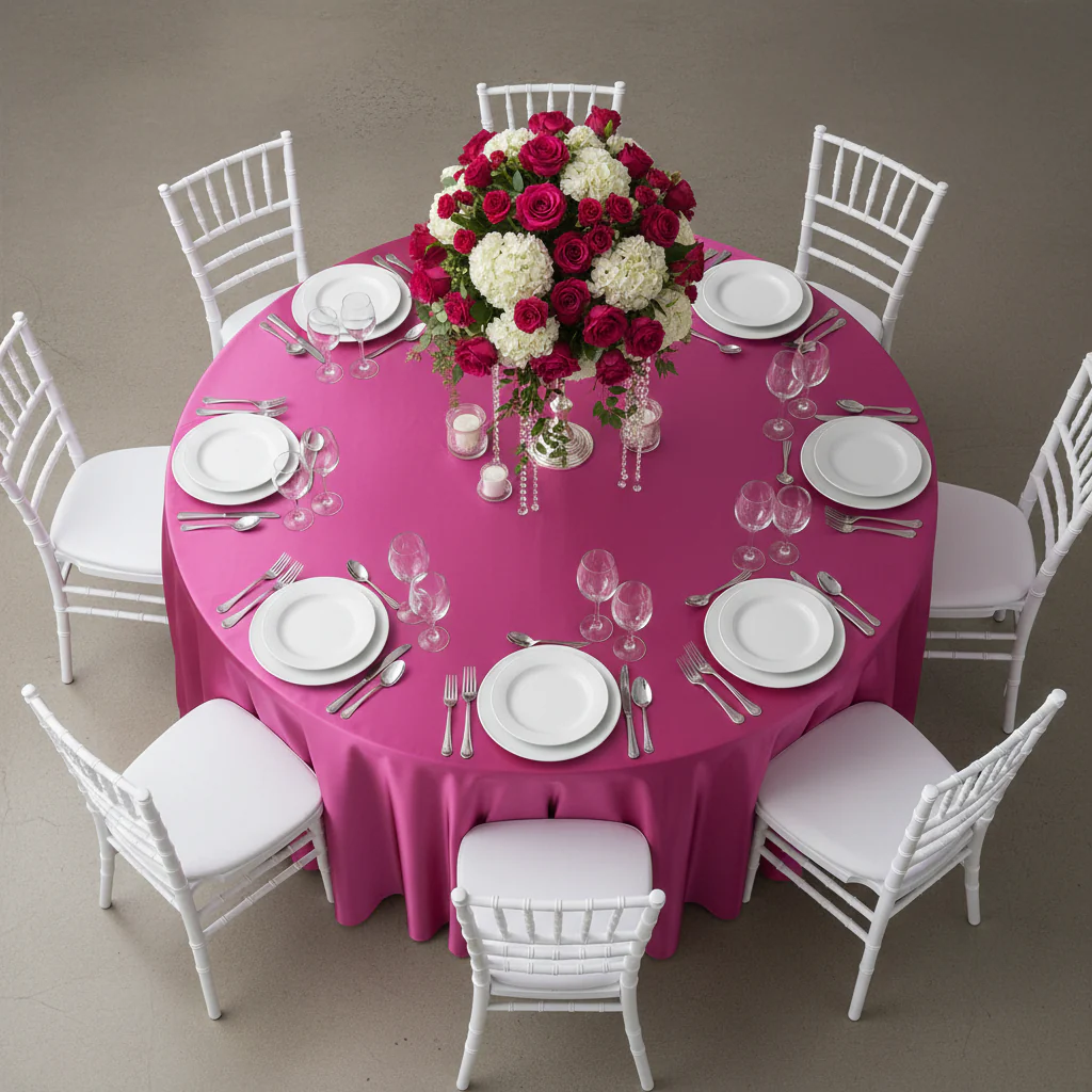 Satin 132" Round Tablecloth - Fuchsia - Image 3