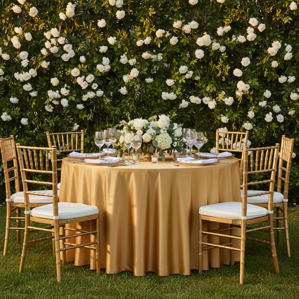 Satin 132" Round Tablecloth - Gold Antique