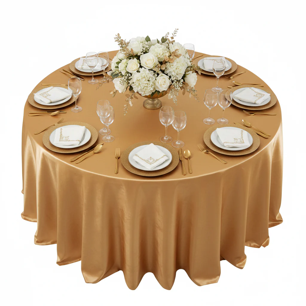 Satin 132" Round Tablecloth - Gold Antique - Image 3