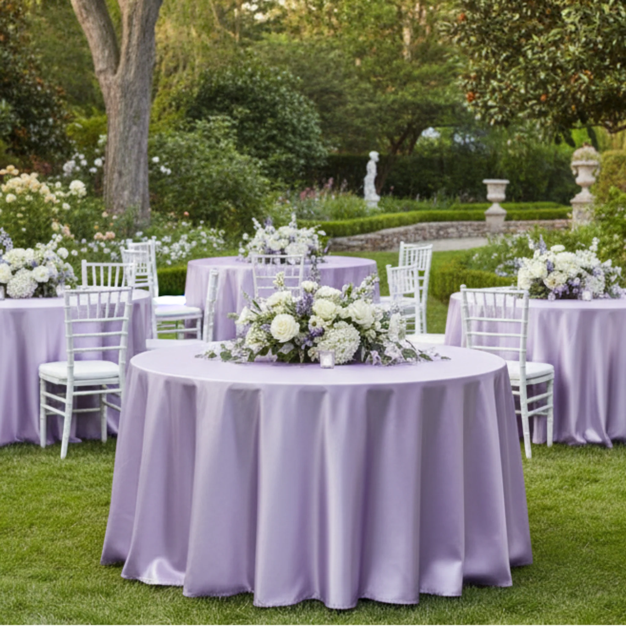 Satin 132" Round Tablecloth - Lavender - Image 5