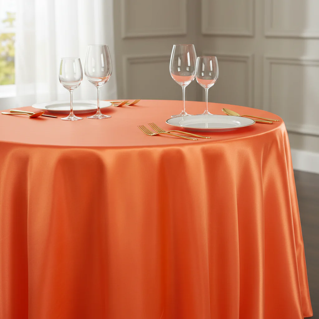 Satin 132" Round Tablecloth - Orange - Image 4
