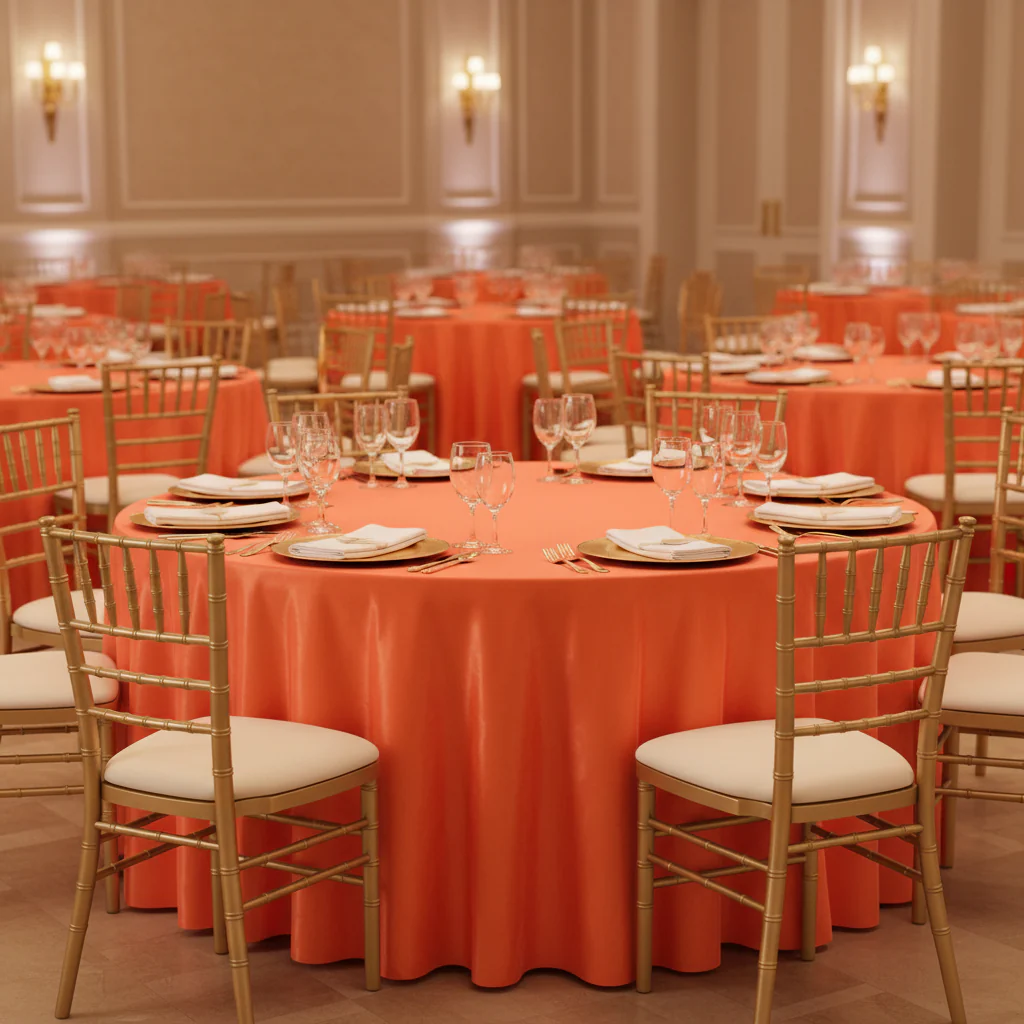 Satin 132" Round Tablecloth - Orange - Image 5