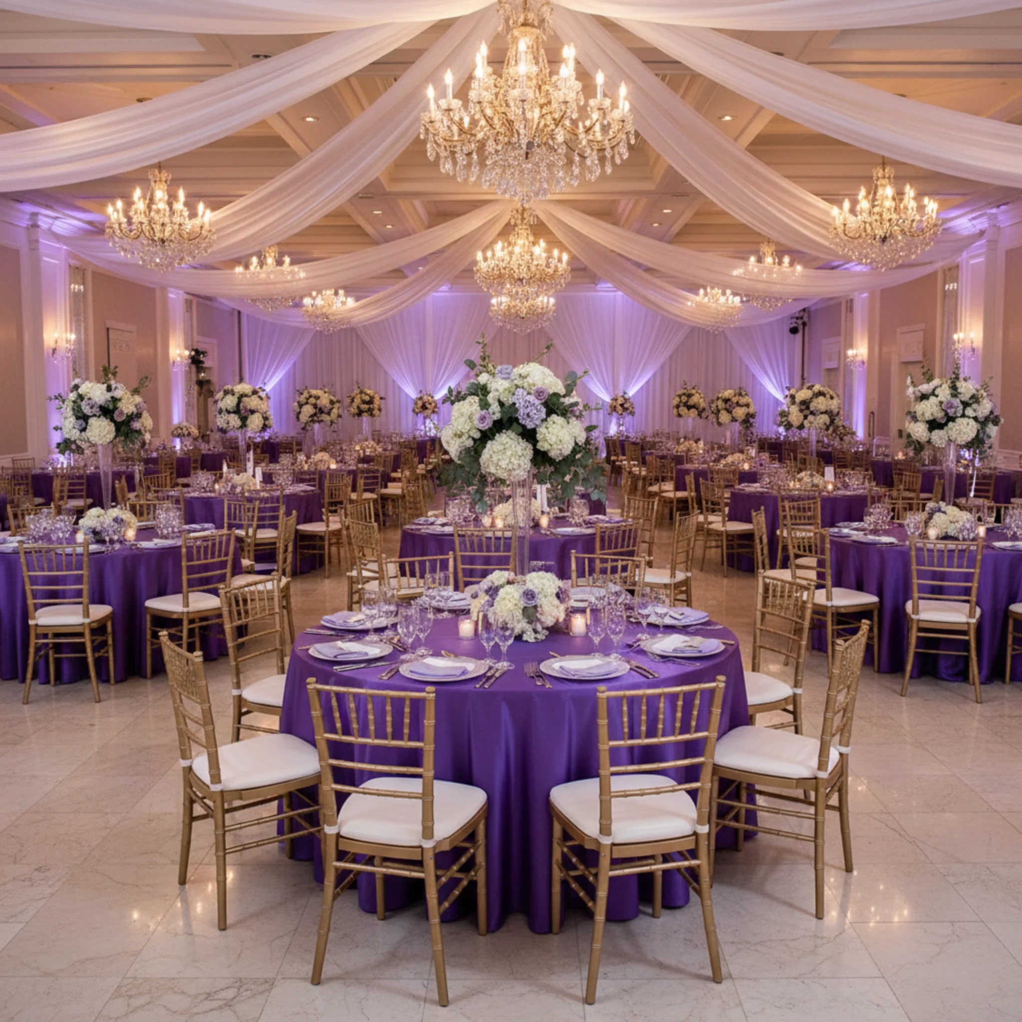 Satin 132" Round Tablecloth - Purple - Image 4