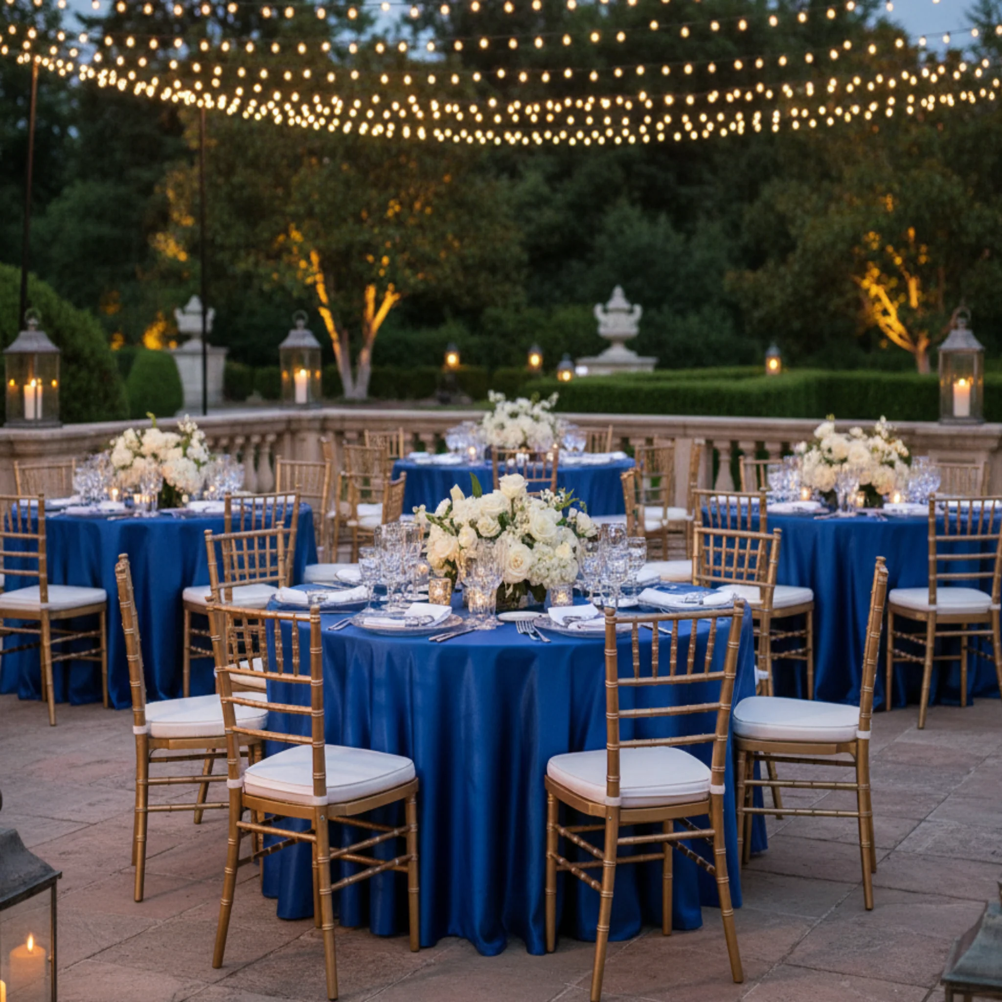 Satin 132" Round Tablecloth - Royal Blue - Image 3