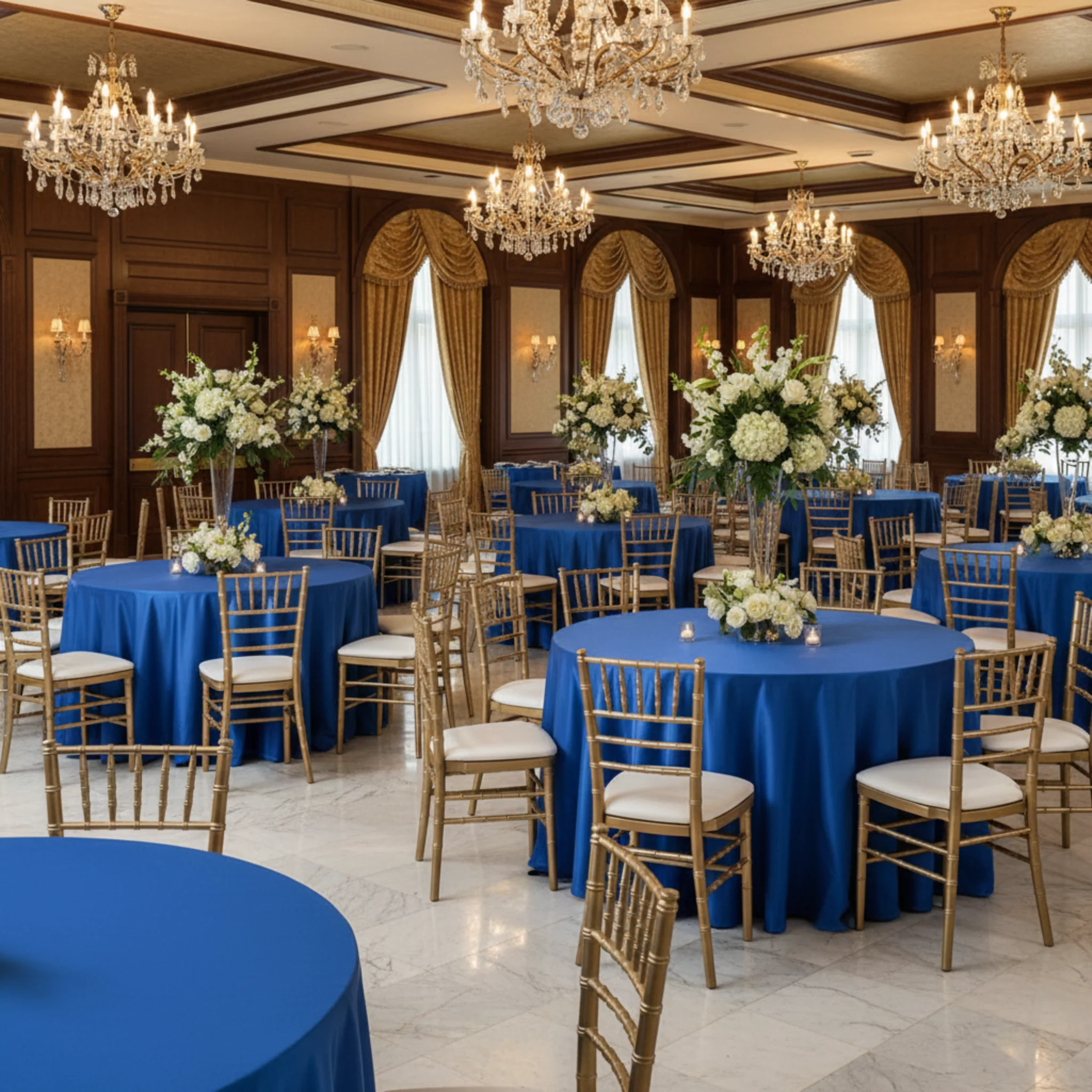 Satin 132" Round Tablecloth - Royal Blue - Image 4