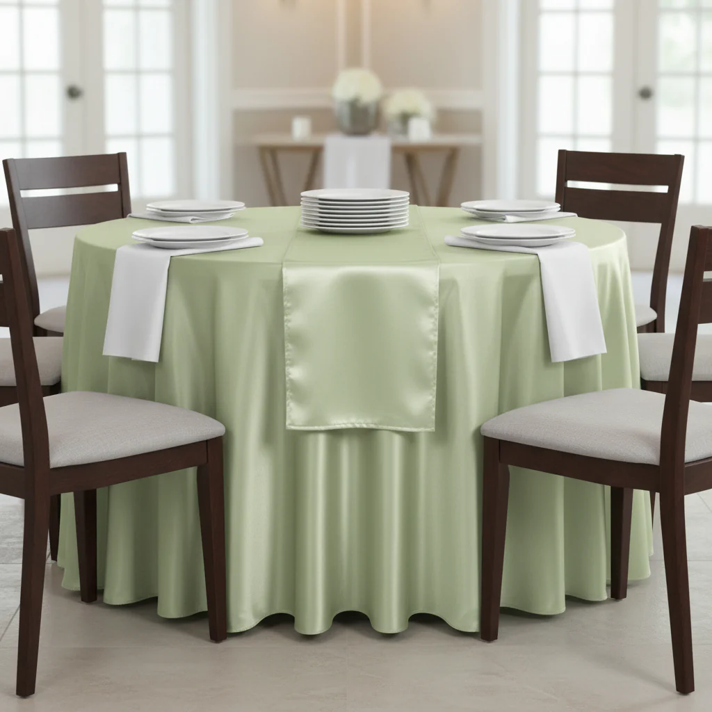 Satin 132" Round Tablecloth - Sage Green - Image 2